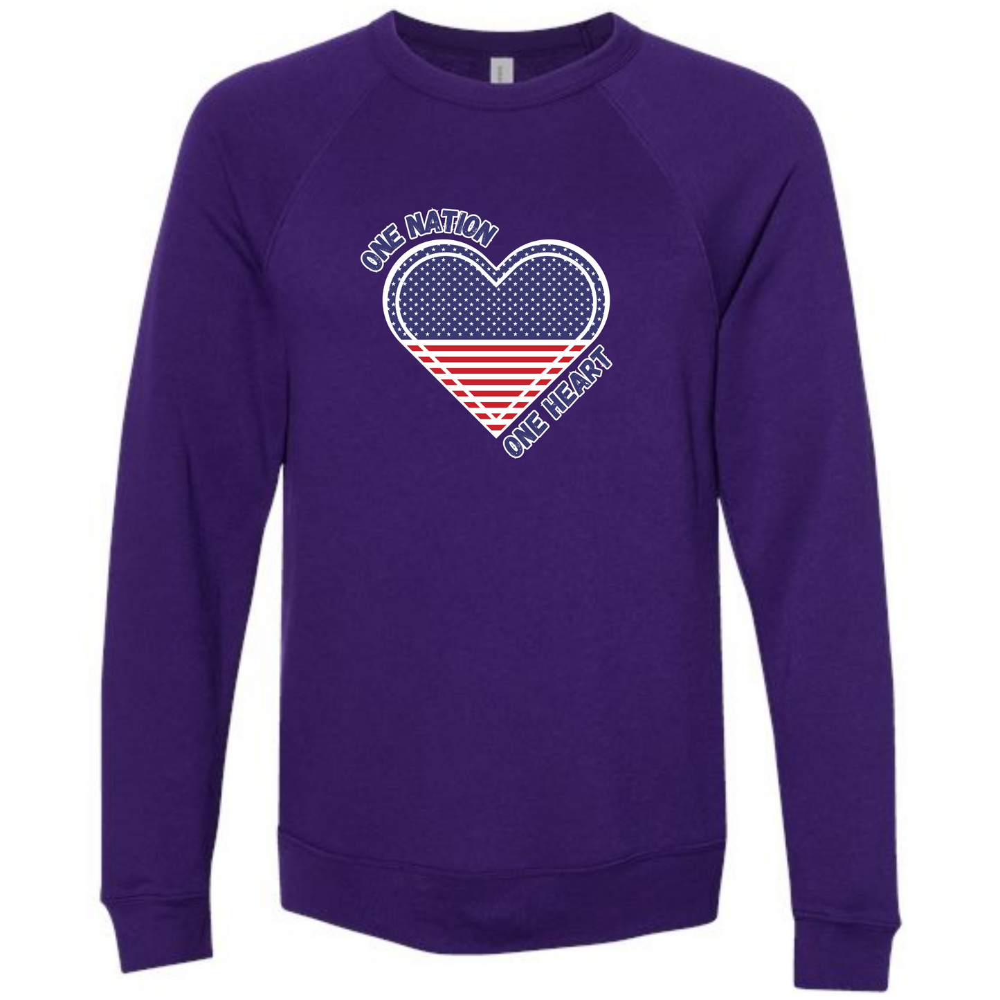 One Nation One Heart - Sponge Fleece Raglan Sweatshirt - Blues, Greens, Purple, and Black