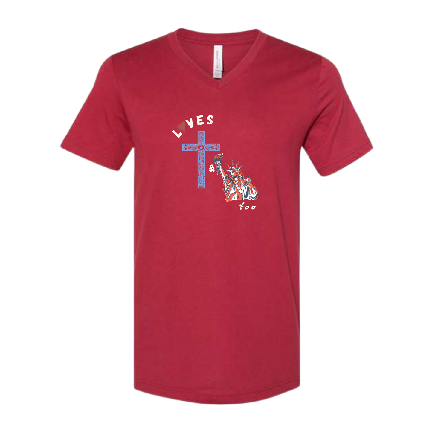 Loves Jesus & America too - Bella+Canvas - Unisex V-Neck - Assorted Colors