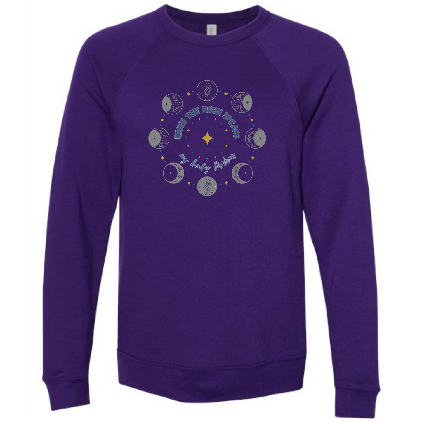 When The Moon Speaks My Body Listens - Sponge Fleece Raglan Sweatshirt - Blues, Greens, Purple, and Black