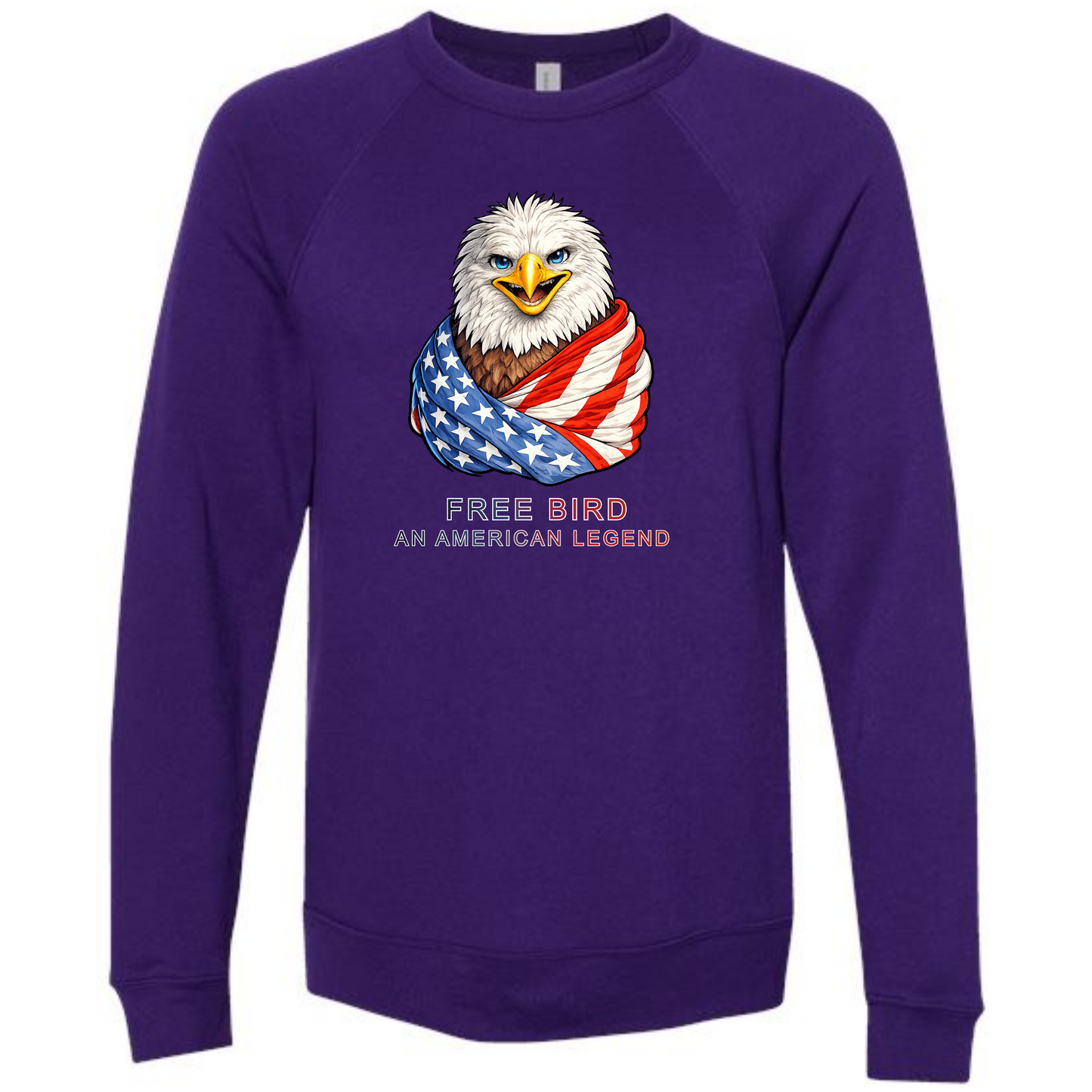 Free Bird An American Legend - Sponge Fleece Raglan Sweatshirt - Blues, Greens, Purple, and Black