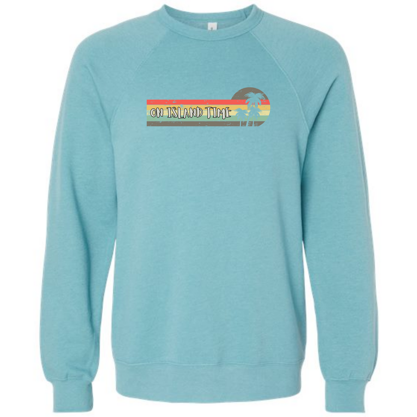 On Island Time - Sponge Fleece Raglan Sweatshirt - Blues, Greens, Purple, and Black