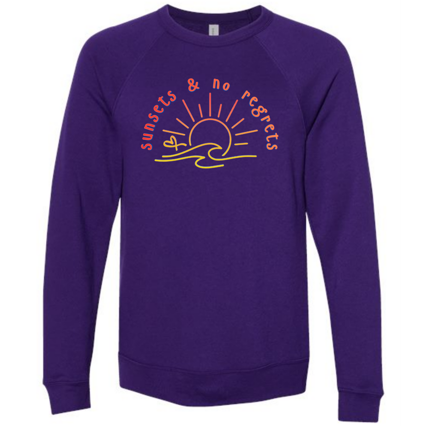 Sunsets & No Regrets - Sponge Fleece Raglan Sweatshirt - Blues, Greens, Purple, and Black
