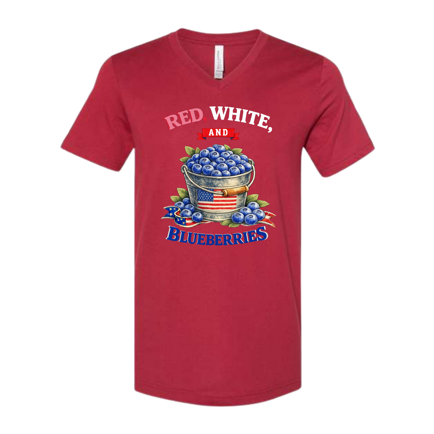 Red, White, And Blueberries - Bella+Canvas - Unisex V-Neck - Assorted Colors
