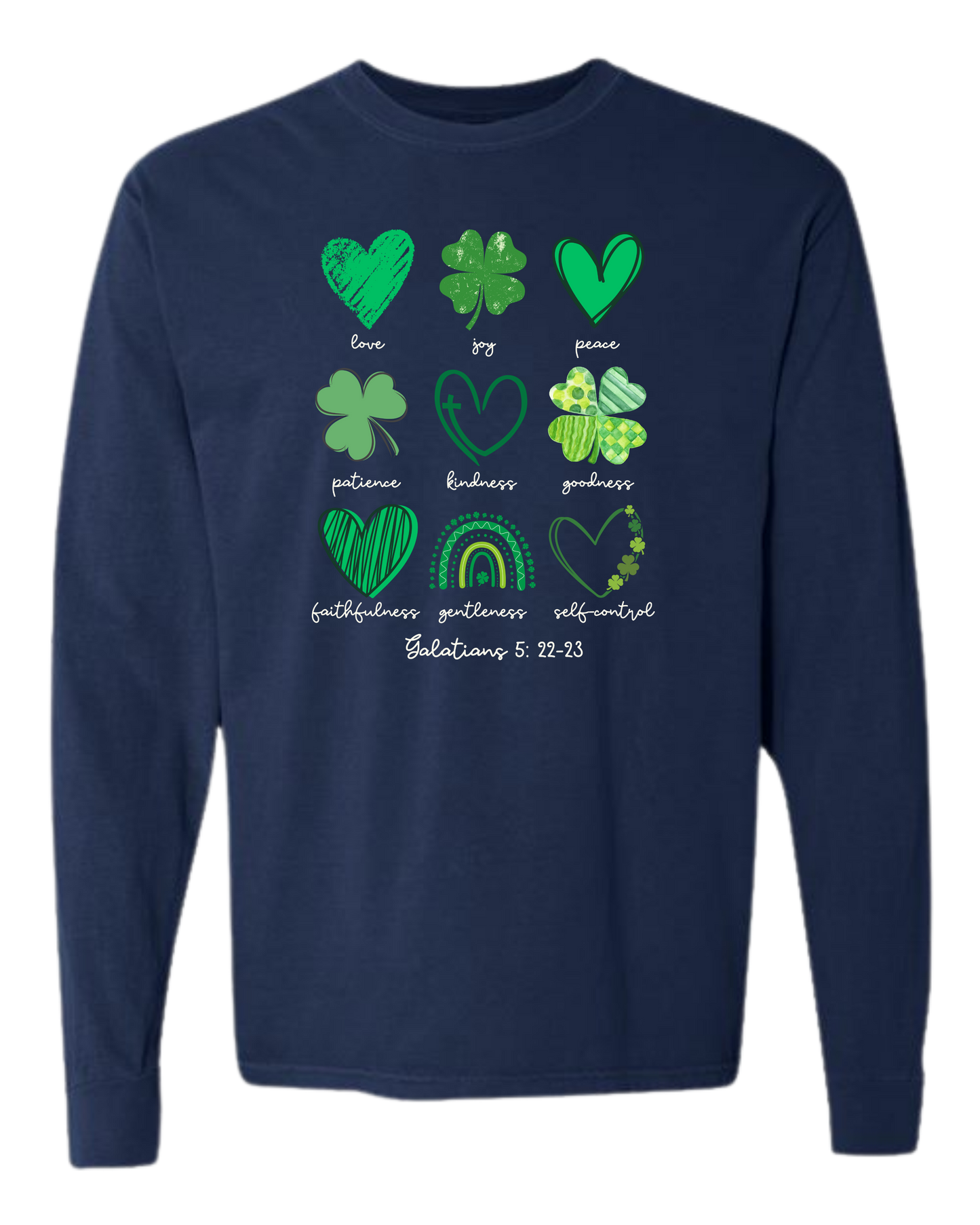 Galatians 5 - St Patrick's Day - Comfort Colors - Heavyweight Long Sleeve Tee - Blues & Greens