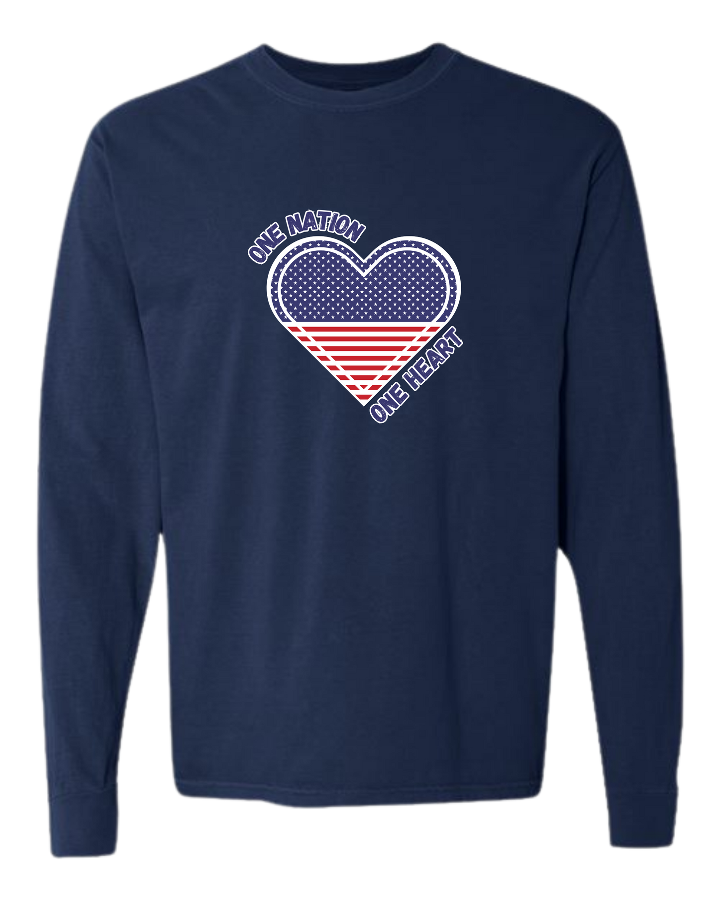One Nation One Heart - Comfort Colors - Heavyweight Long Sleeve Tee - Blues & Greens
