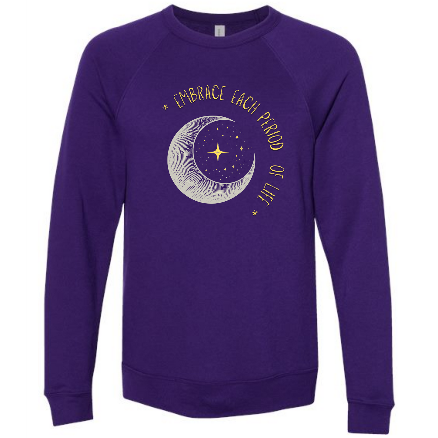 Embrace Each Period of Life - Sponge Fleece Raglan Sweatshirt - Blues, Greens, Purple, and Black