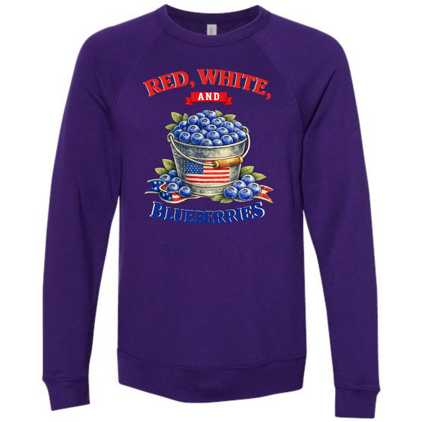 Red, White, And Blueberries - Sponge Fleece Raglan Sweatshirt - Blues, Greens, Purple, and Black