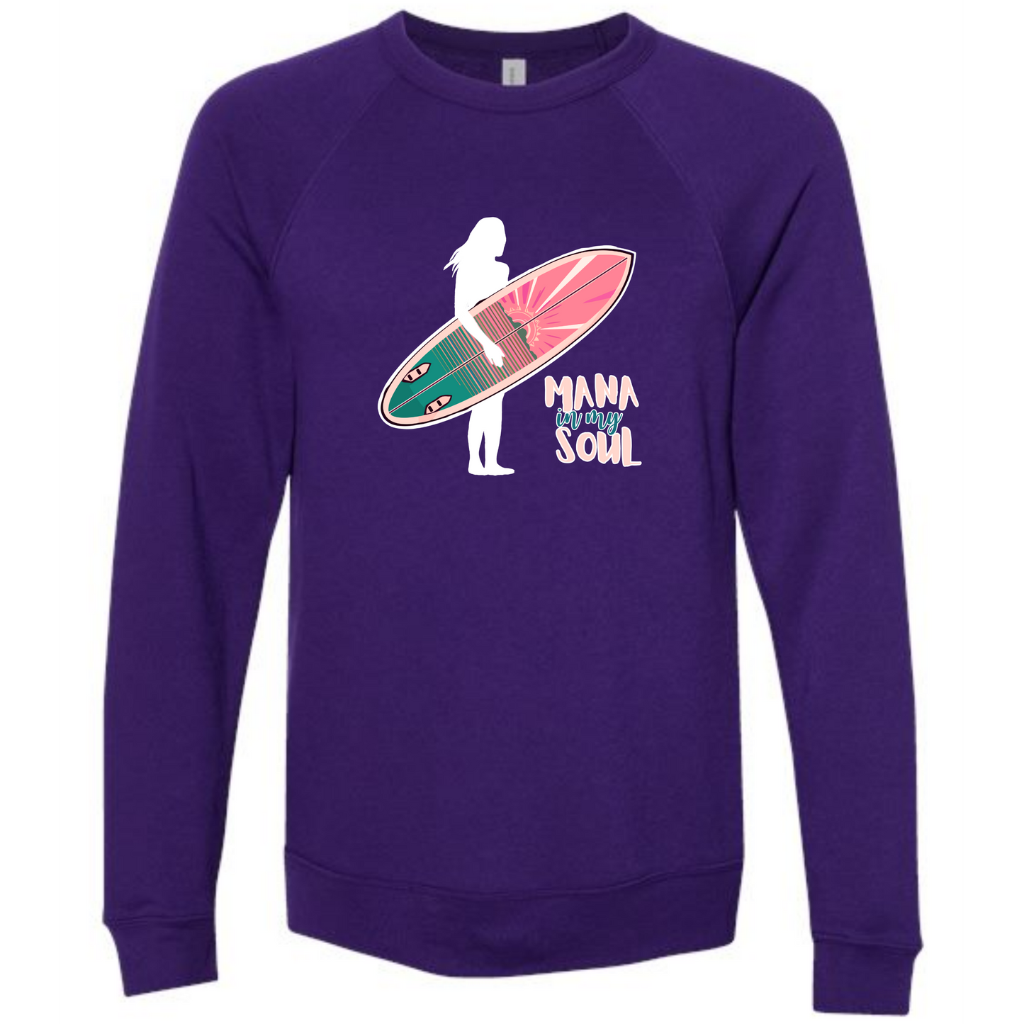 Mana in My Soul - Sponge Fleece Raglan Sweatshirt - Blues, Greens, Purple, and Black
