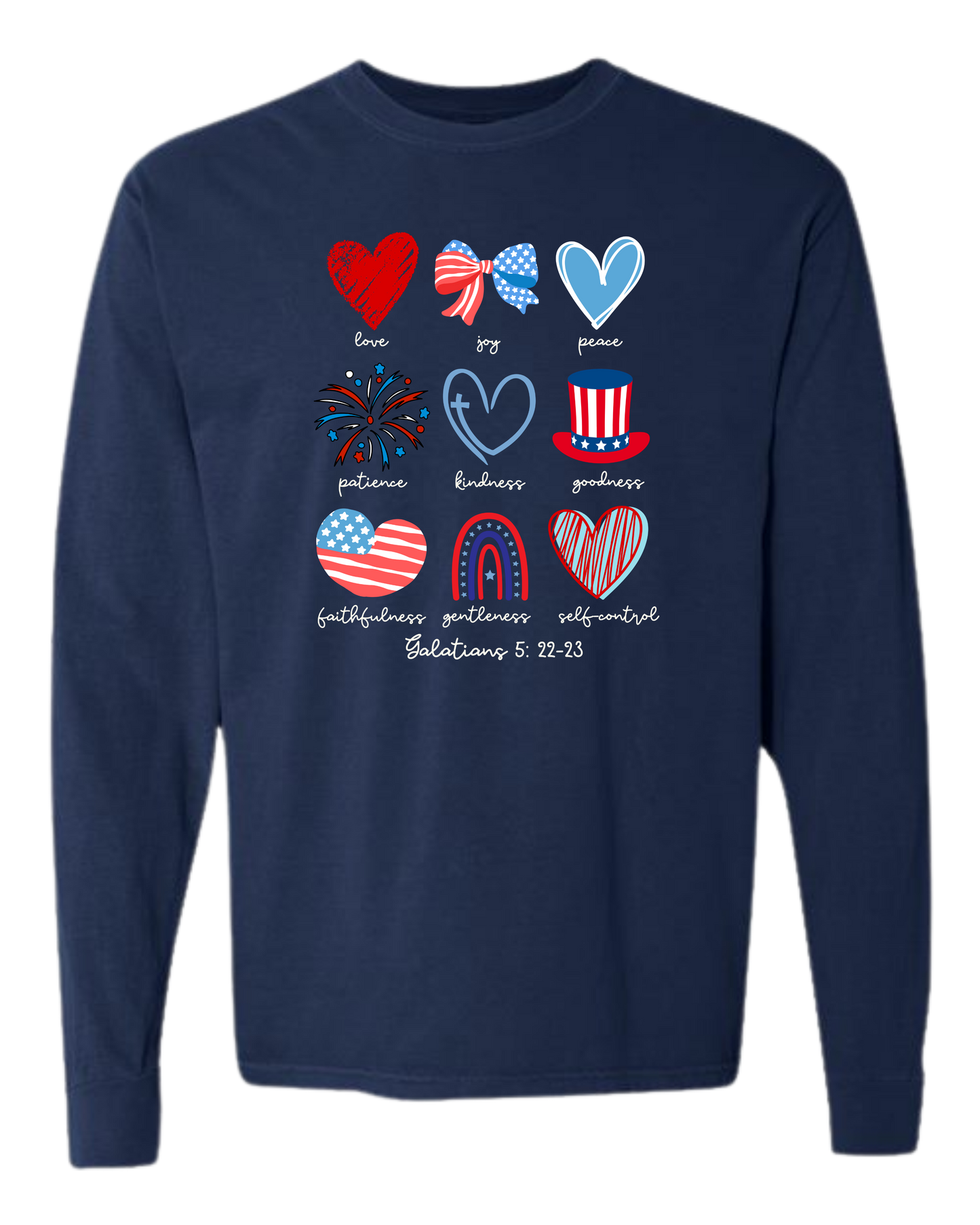 Galatians 5 - Patriotic - Comfort Colors - Heavyweight Long Sleeve Tee - Blues & Greens
