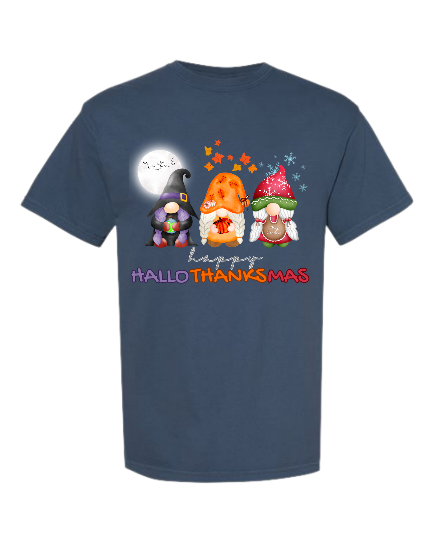 Happy HalloThanksMas Gnomes - Comfort Colors - Heavyweight Unisex Tee - Blues