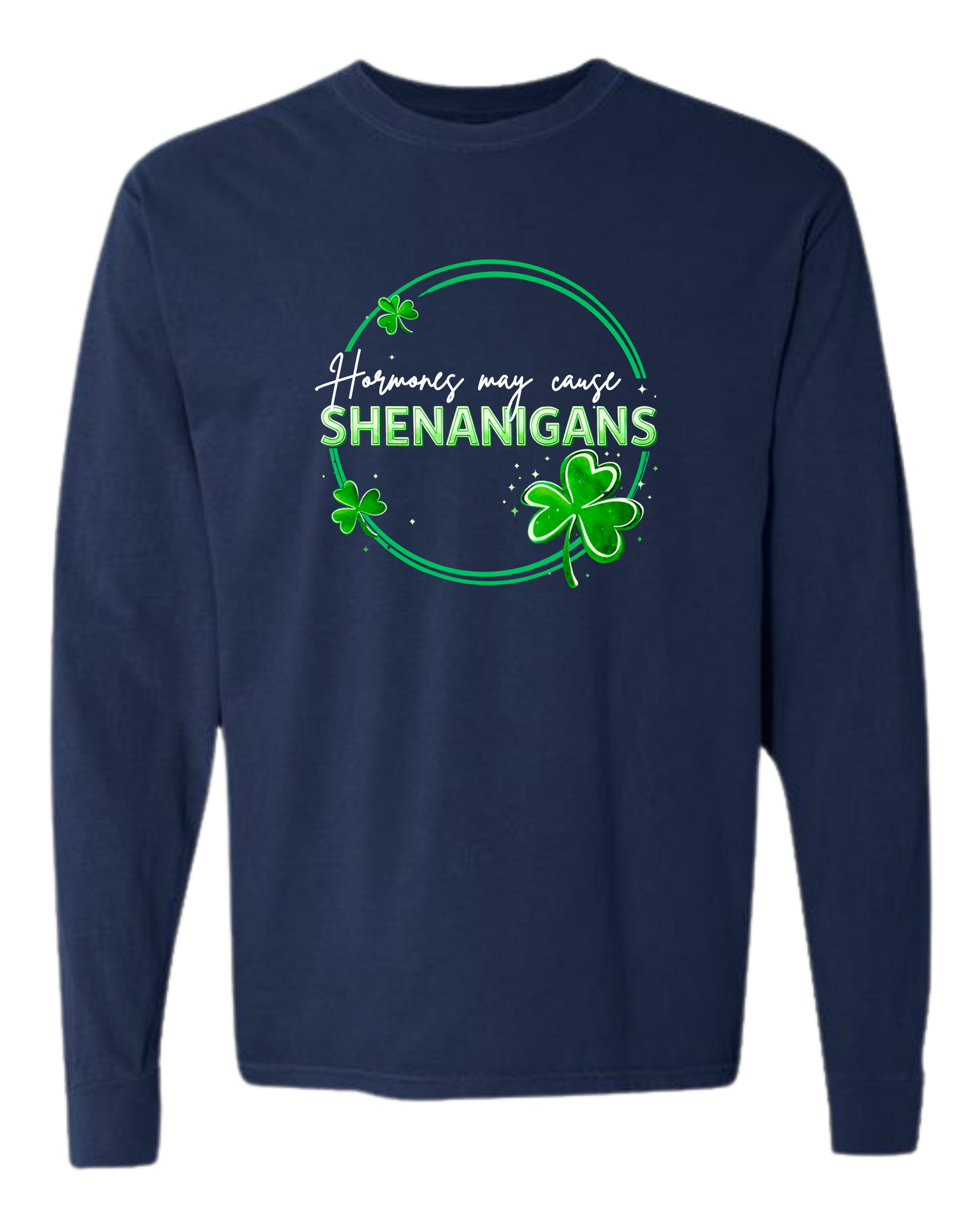 Hormones May Cause Shenanigans - Comfort Colors - Heavyweight Long Sleeve Tee - Blues & Greens