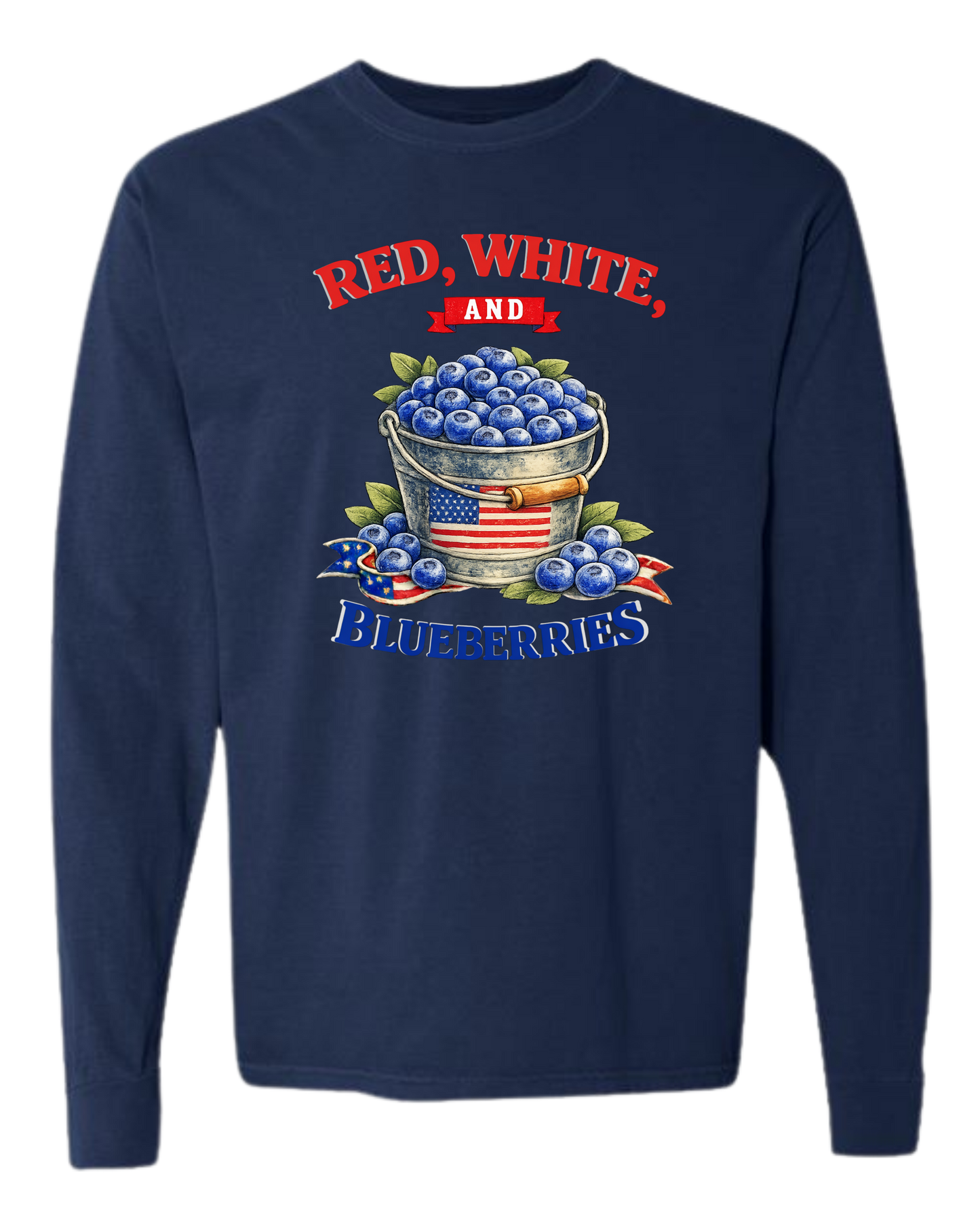 Red, White, And Blueberries - Comfort Colors - Heavyweight Long Sleeve Tee - Blues & Greens