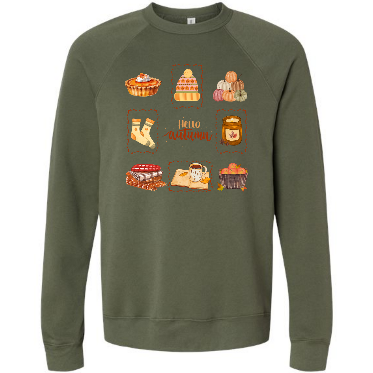 Hello Autumn - Sponge Fleece Raglan Sweatshirt - Greens, Neutrals