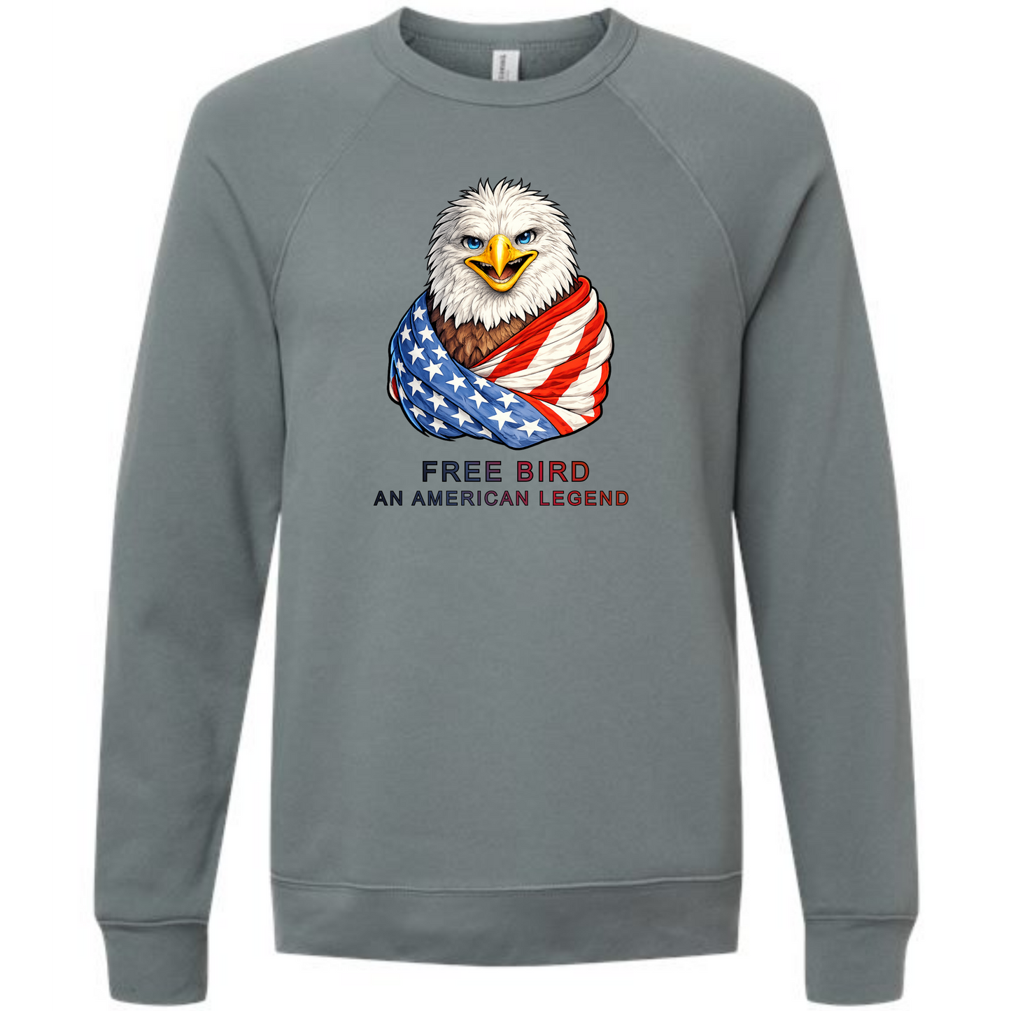 Free Bird An American Legend - Sponge Fleece Raglan Sweatshirt - Blues, Greens, Purple, and Black
