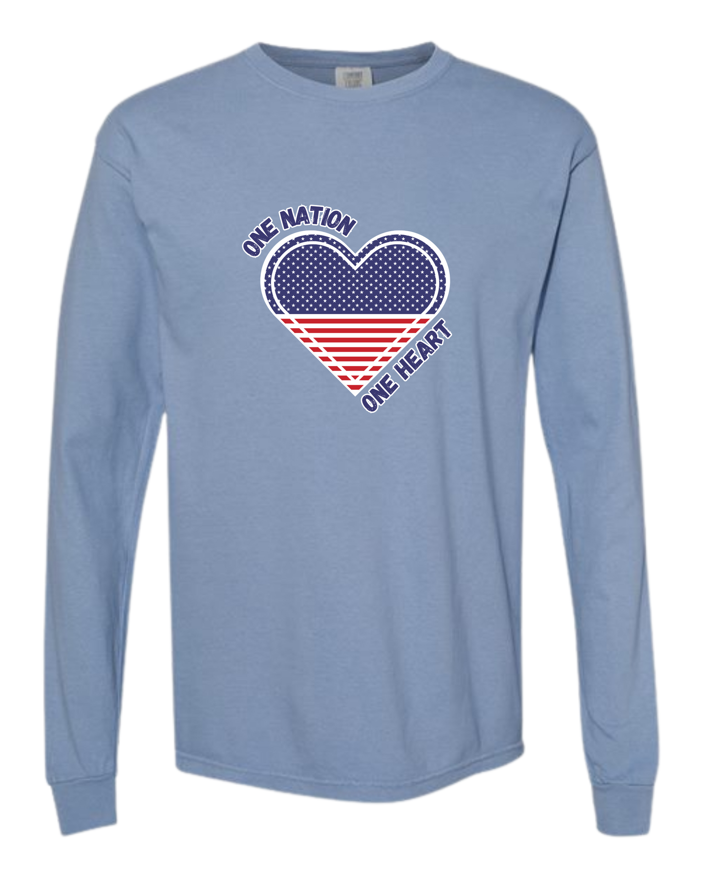 One Nation One Heart - Comfort Colors - Heavyweight Long Sleeve Tee - Blues & Greens