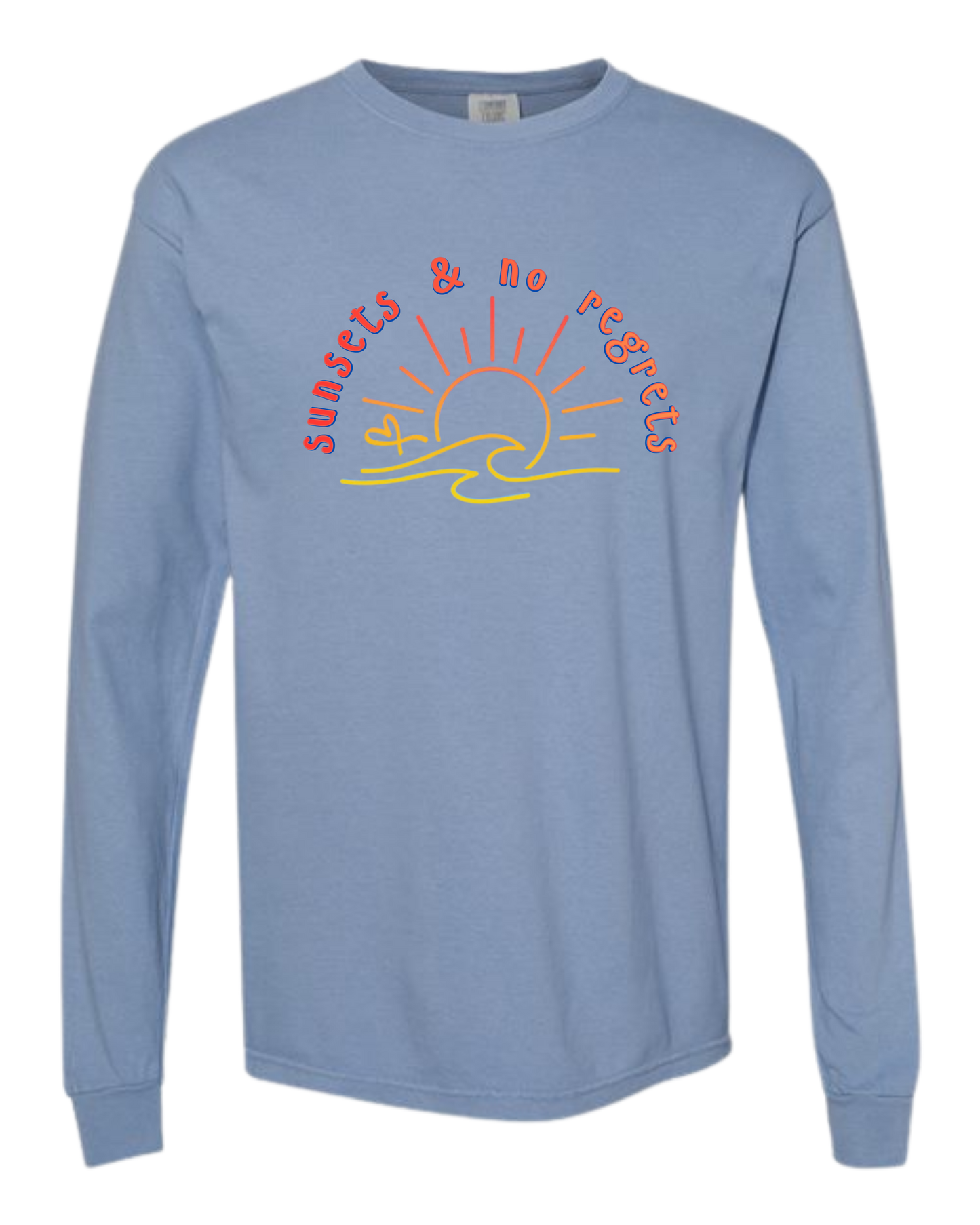 Sunsets & No Regrets - Comfort Colors - Heavyweight Long Sleeve Tee - Blues & Greens