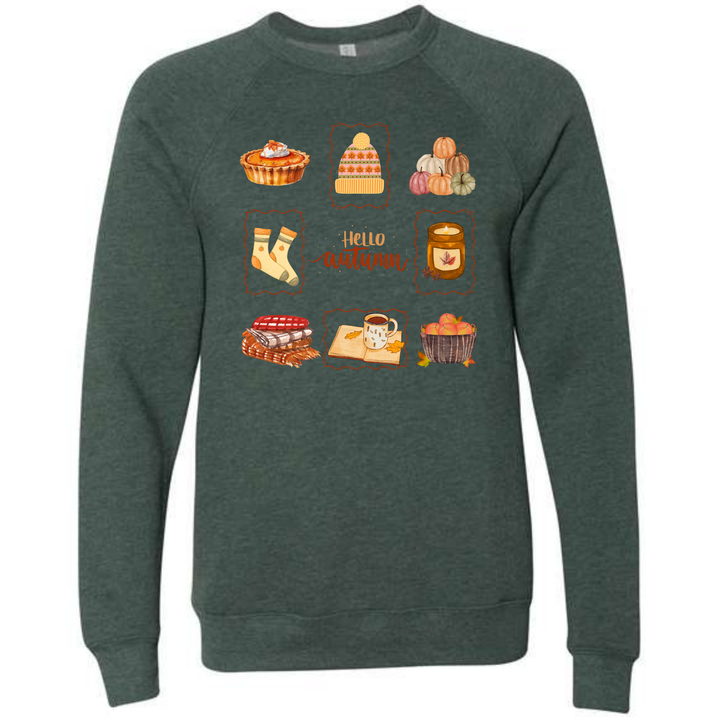 Hello Autumn - Sponge Fleece Raglan Sweatshirt - Greens, Neutrals