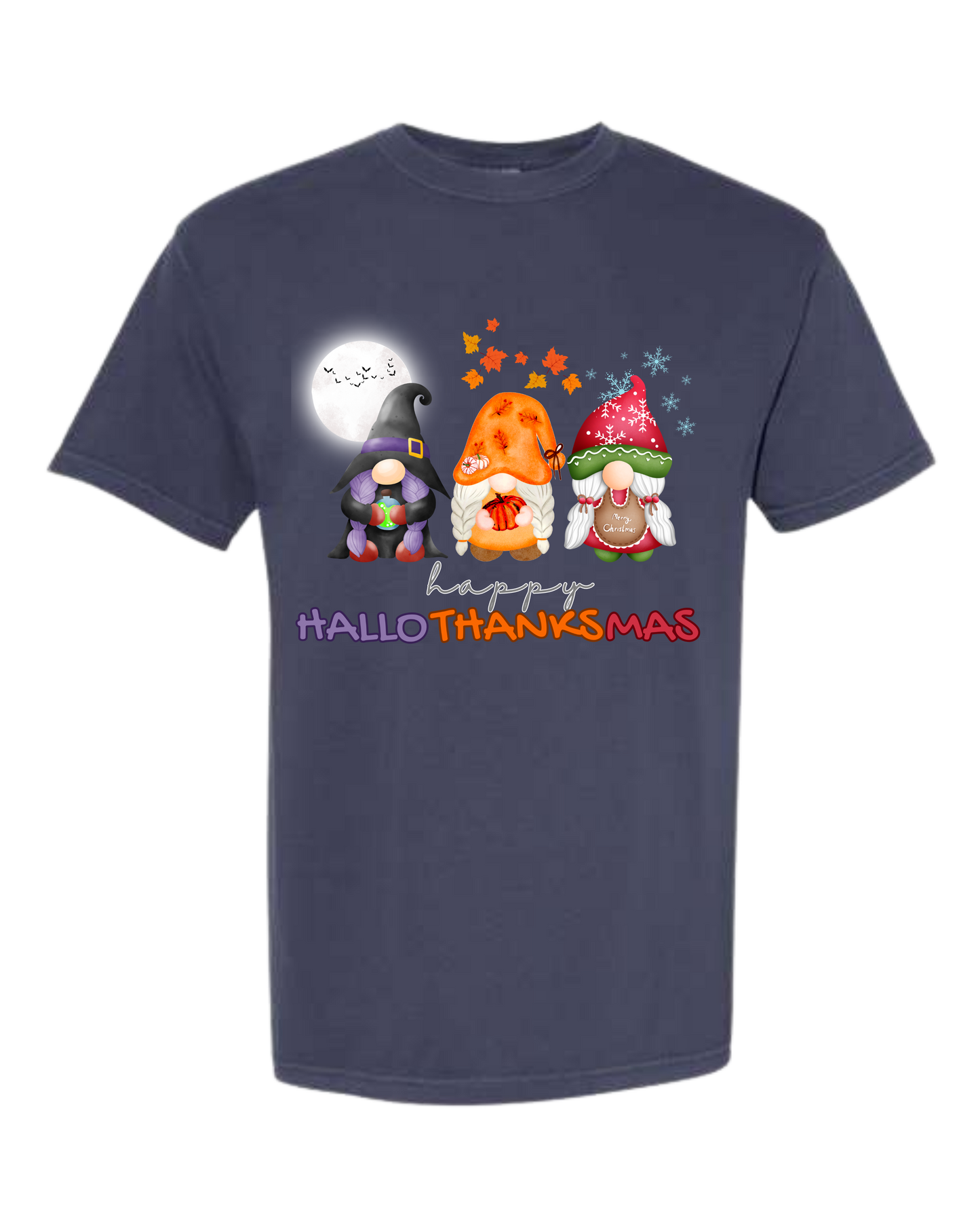 Happy HalloThanksMas Gnomes - Comfort Colors - Heavyweight Unisex Tee - Blues