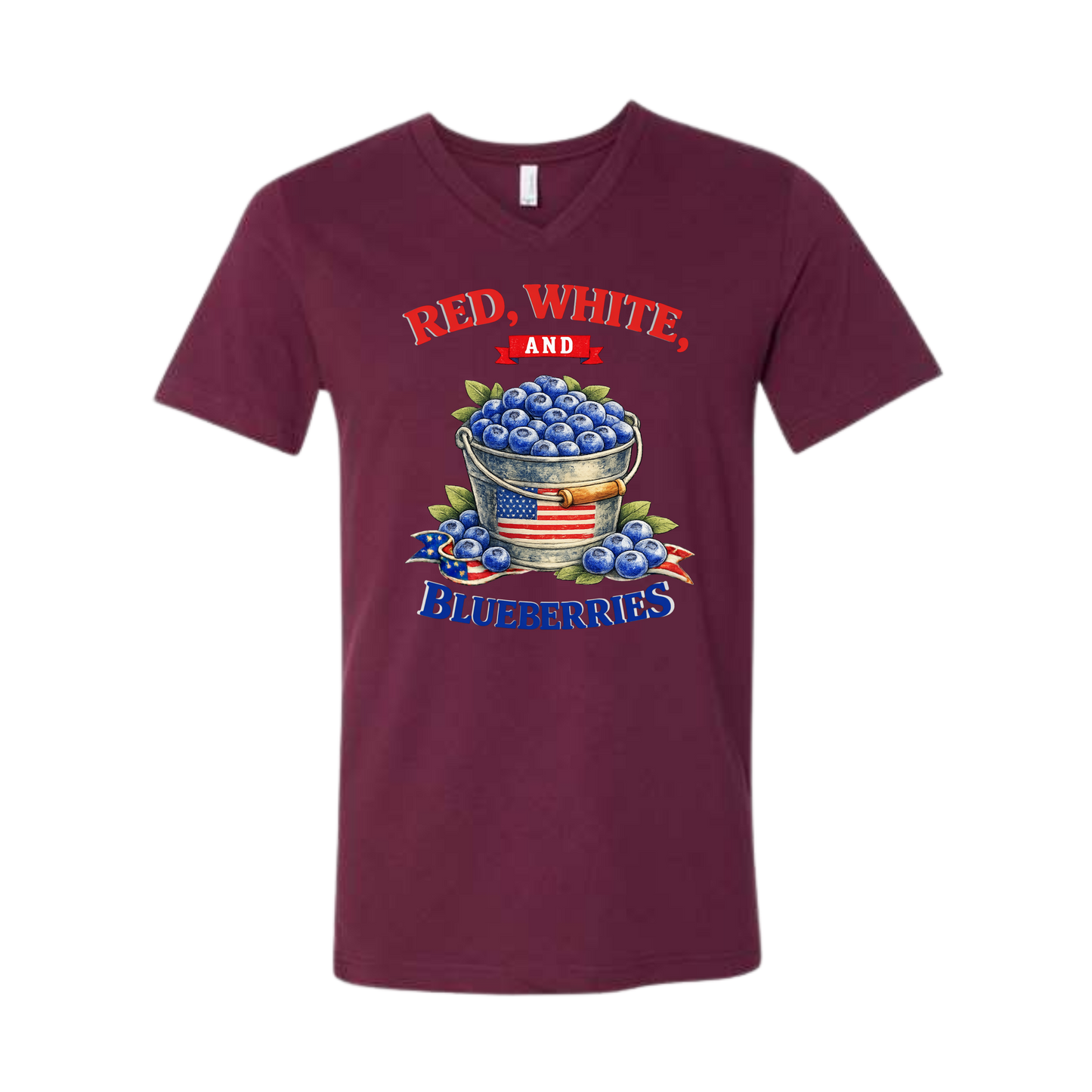 Red, White, And Blueberries - Bella+Canvas - Unisex V-Neck - Assorted Colors