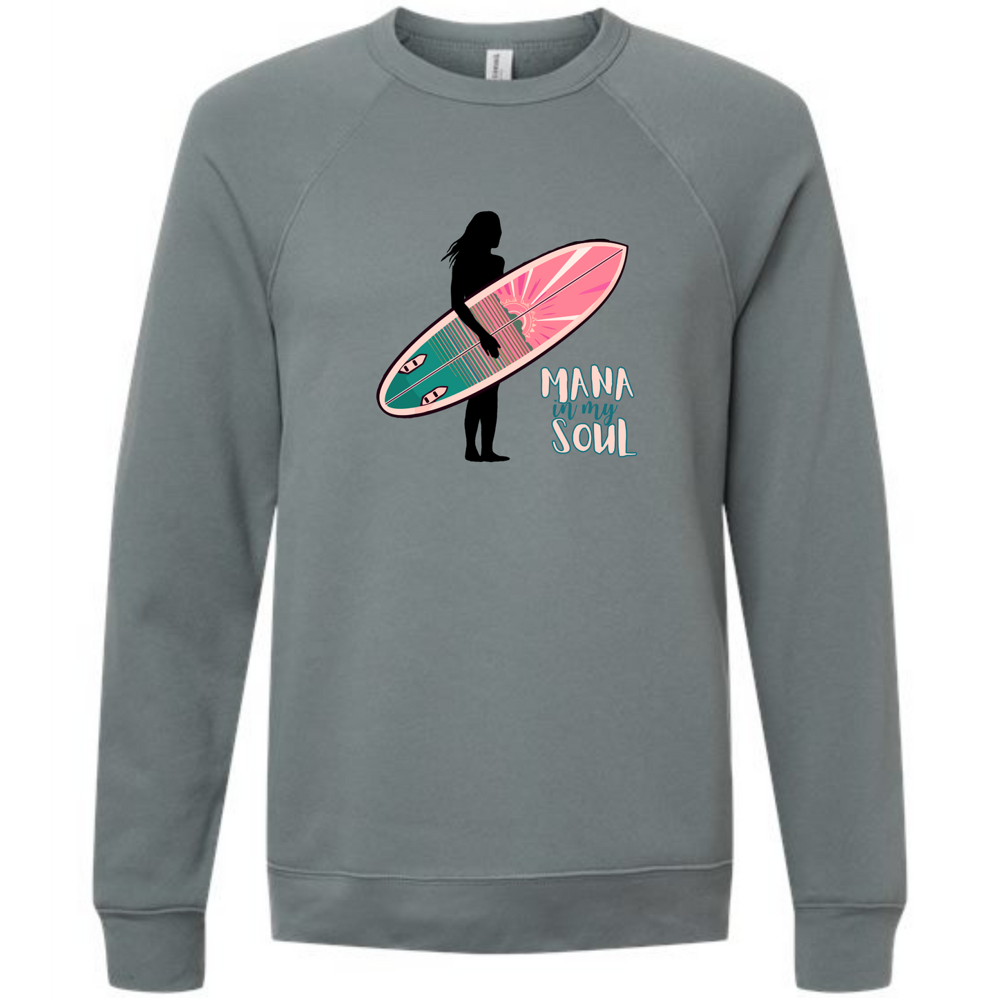 Mana in My Soul - Sponge Fleece Raglan Sweatshirt - Blues, Greens, Purple, and Black