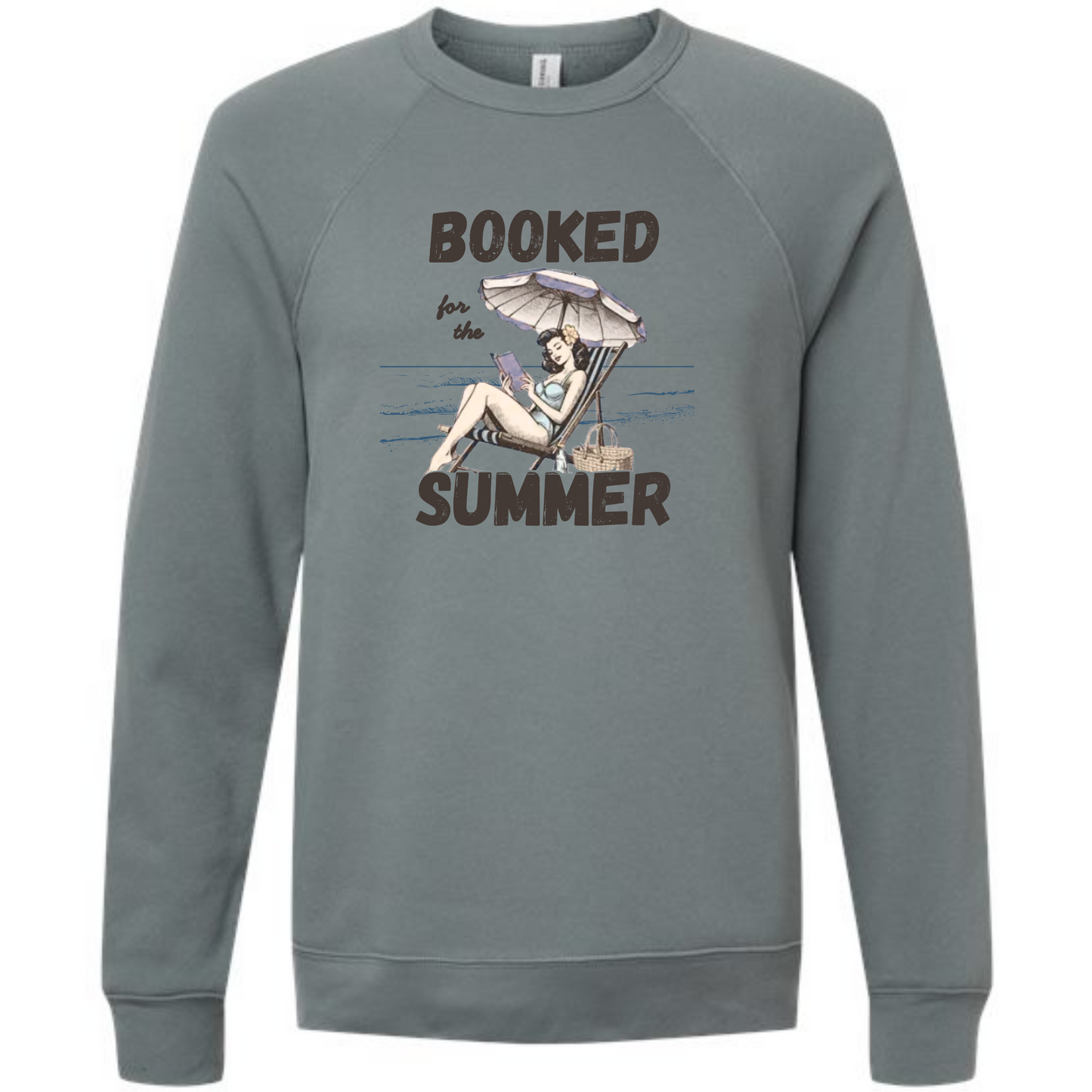 Booked for the Summer - Sponge Fleece Raglan Sweatshirt - Blues, Greens, Purple, and Black