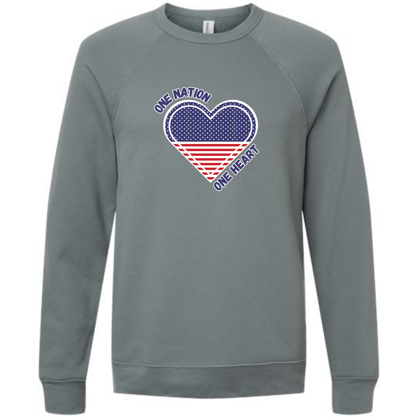 One Nation One Heart - Sponge Fleece Raglan Sweatshirt - Blues, Greens, Purple, and Black