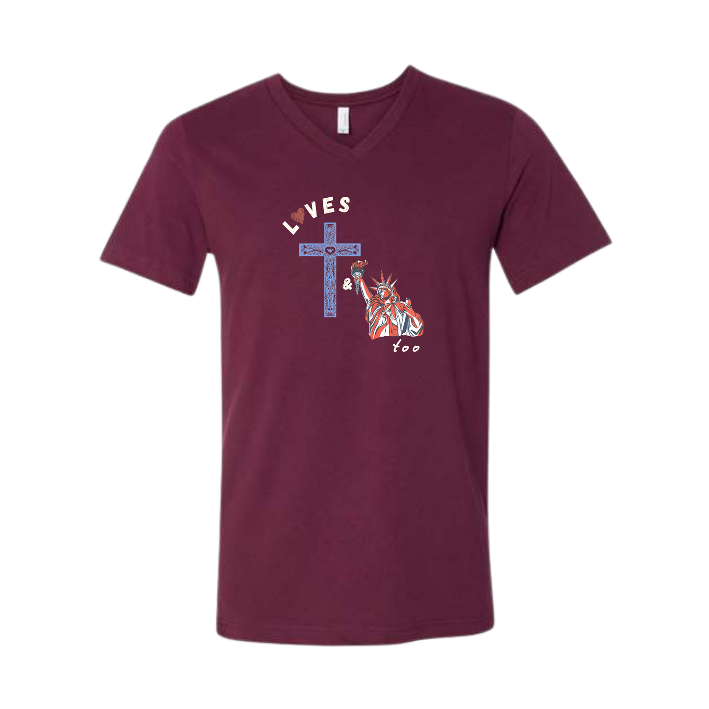 Loves Jesus & America too - Bella+Canvas - Unisex V-Neck - Assorted Colors