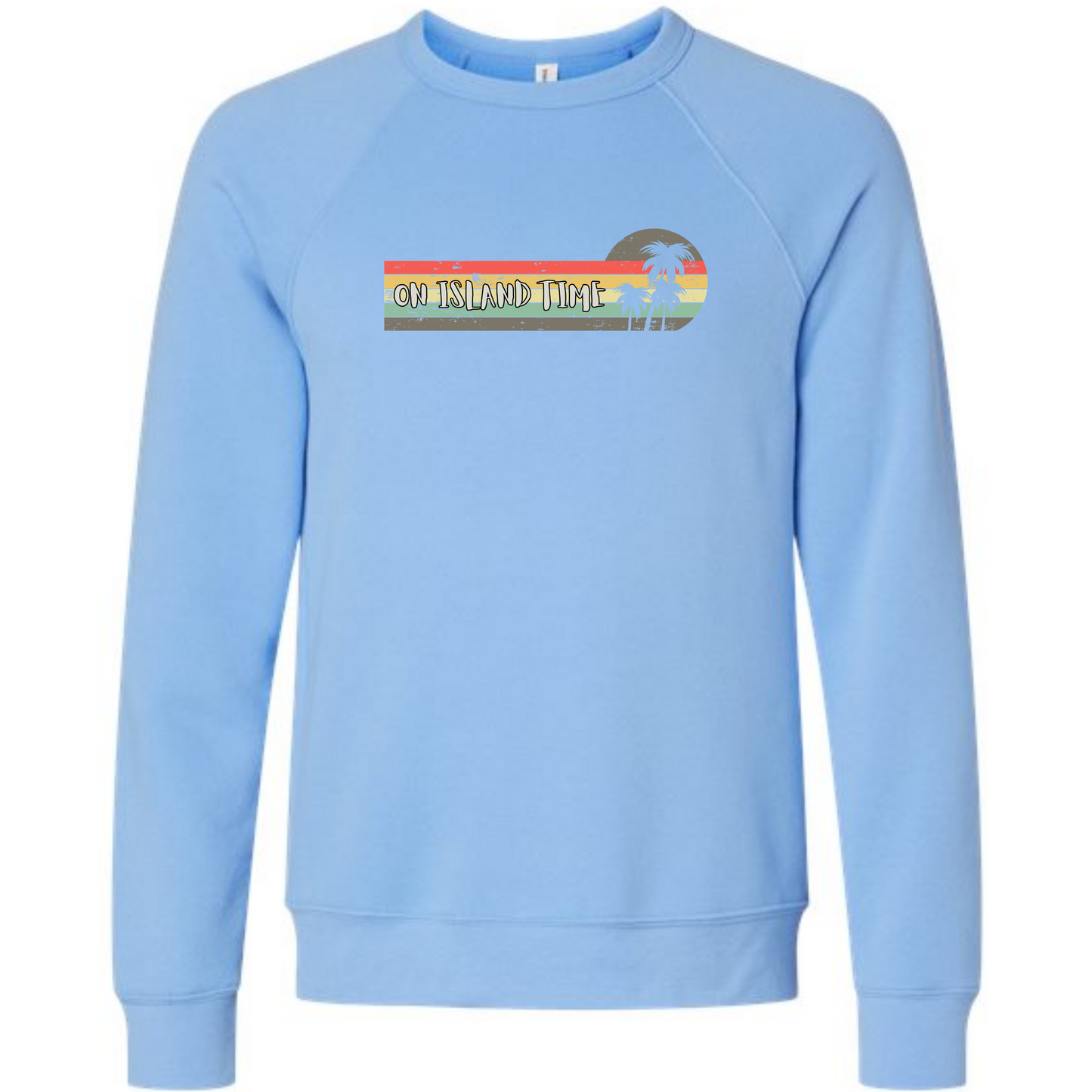 On Island Time - Sponge Fleece Raglan Sweatshirt - Blues, Greens, Purple, and Black