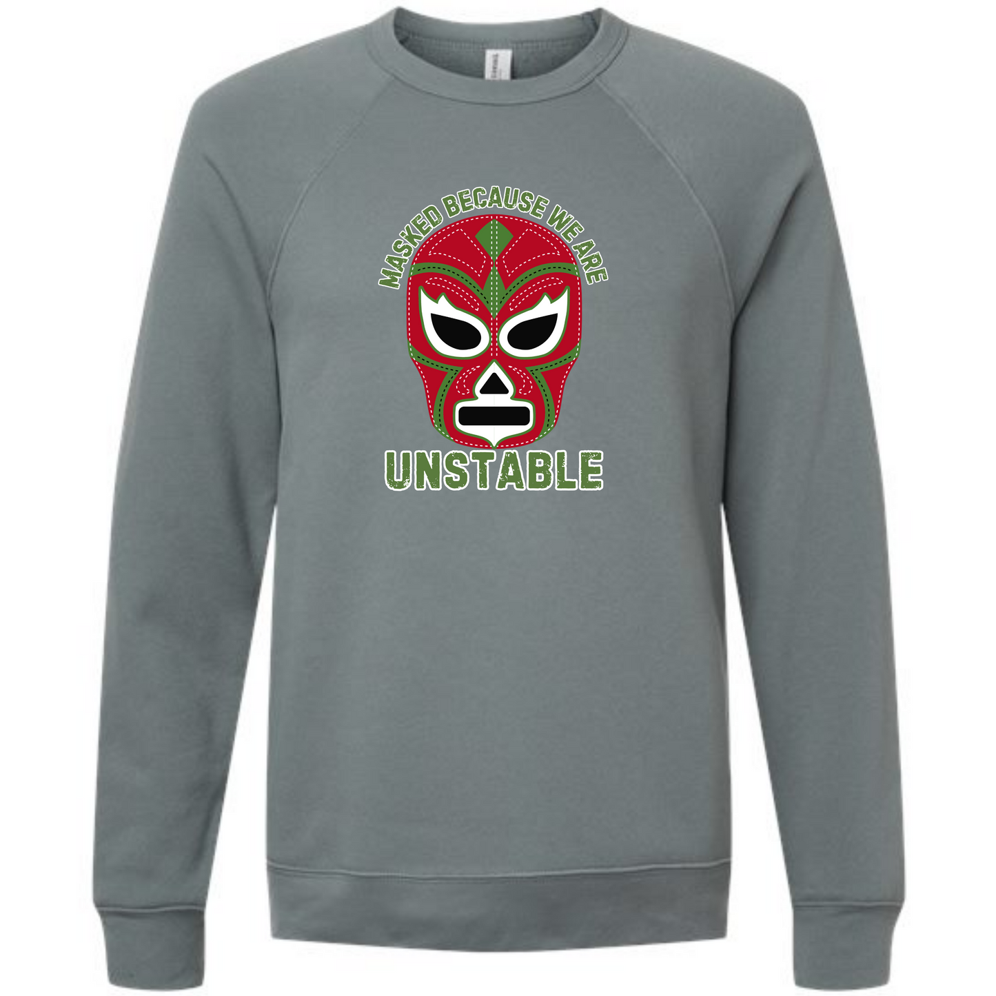 Masked Because We Are Unstable - Sponge Fleece Raglan Sweatshirt - Blues, Greens, Purple, and Black