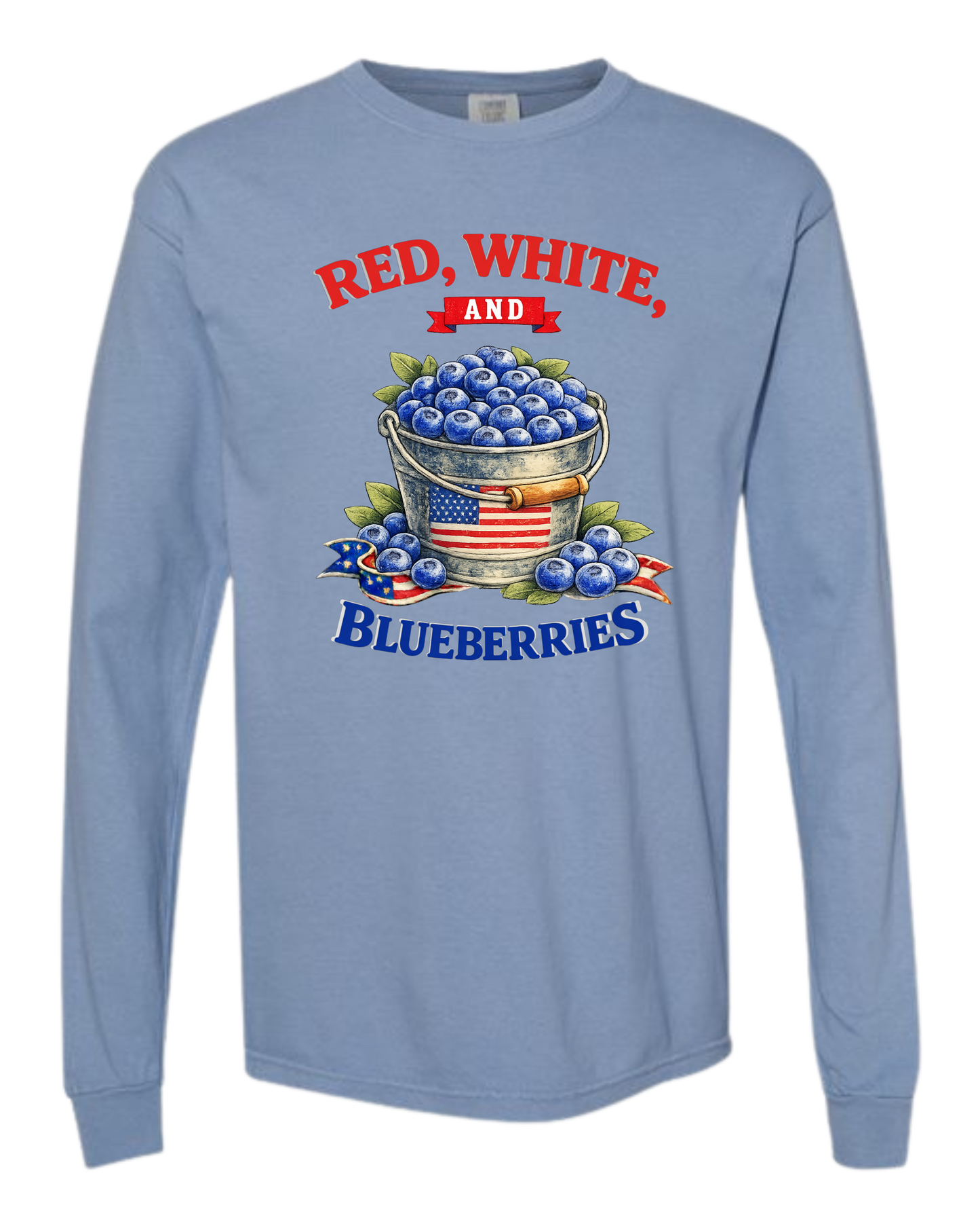Red, White, And Blueberries - Comfort Colors - Heavyweight Long Sleeve Tee - Blues & Greens