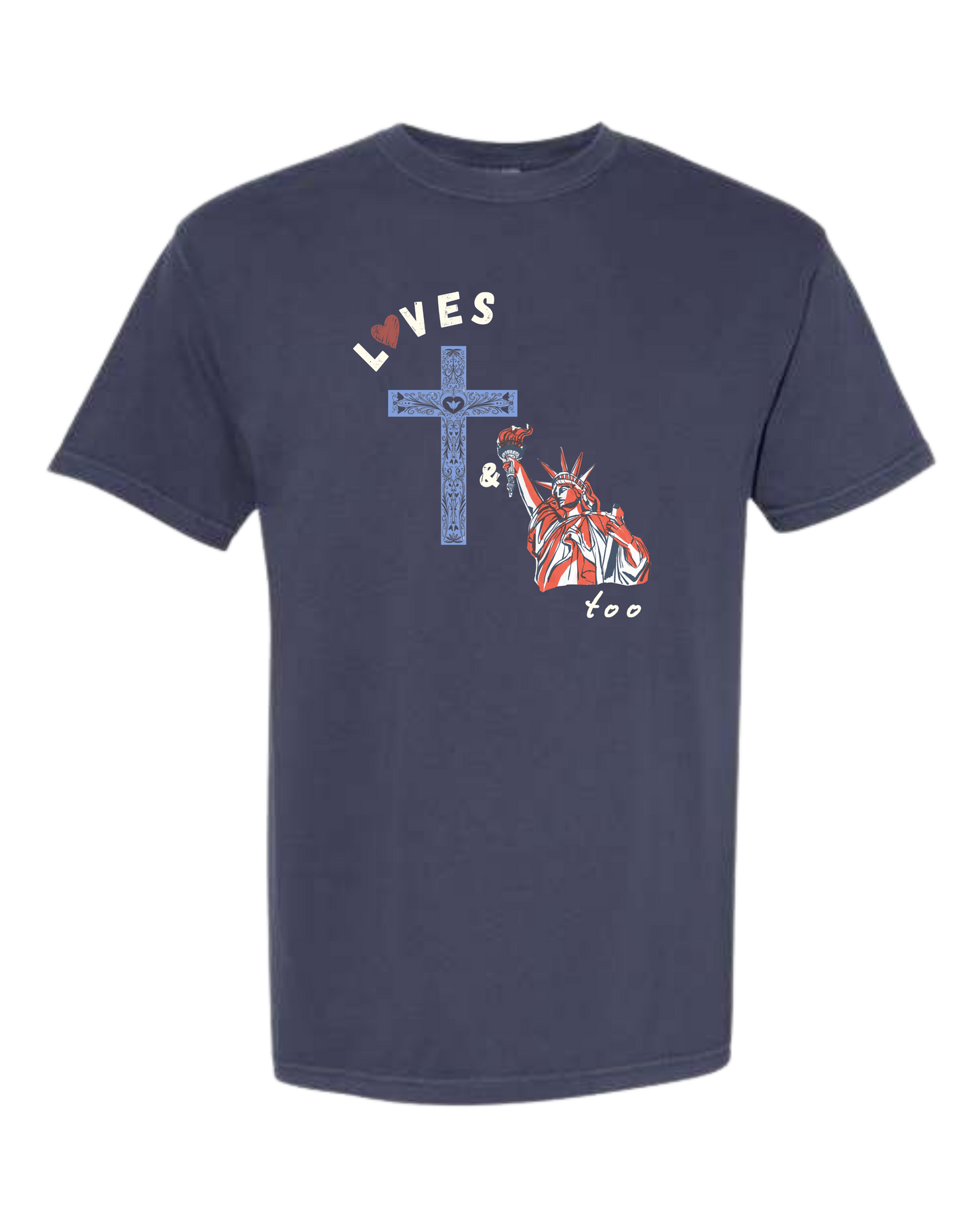 Loves Jesus & America too - Comfort Colors - Heavyweight Unisex Tee - Blues