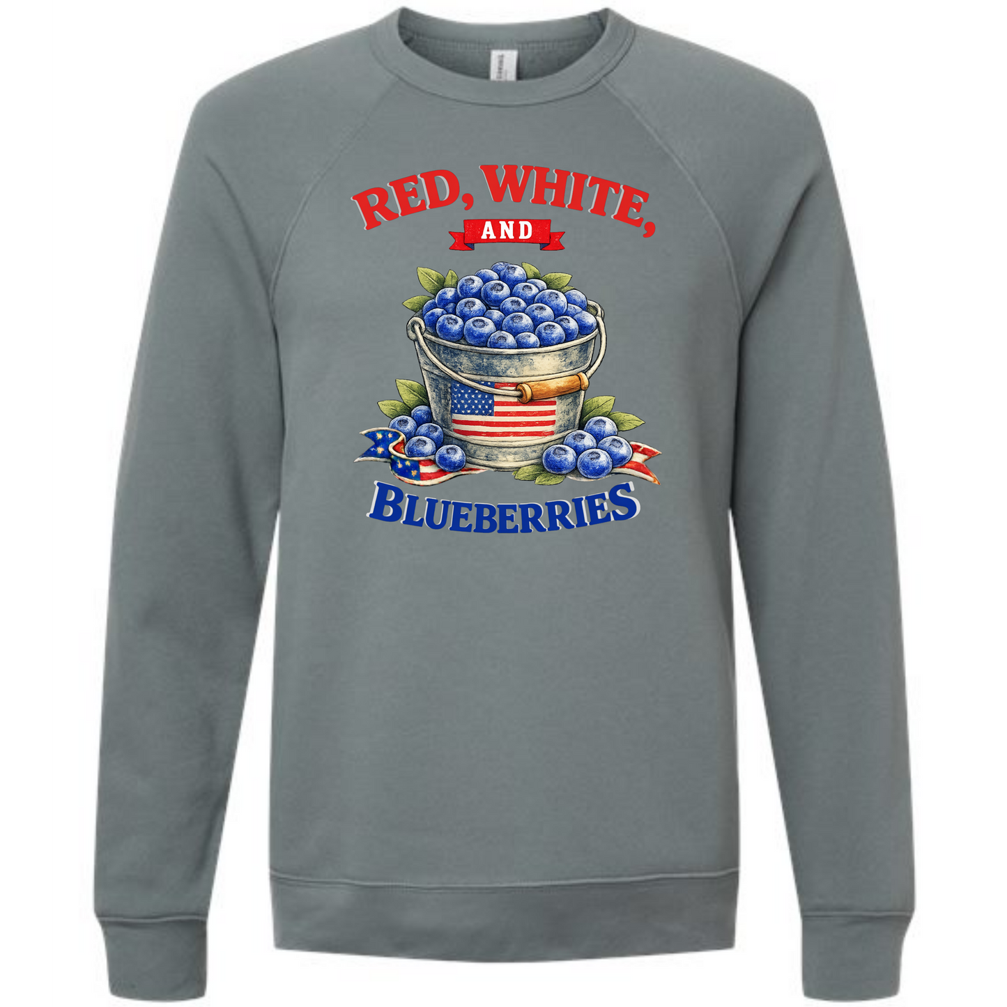 Red, White, And Blueberries - Sponge Fleece Raglan Sweatshirt - Blues, Greens, Purple, and Black