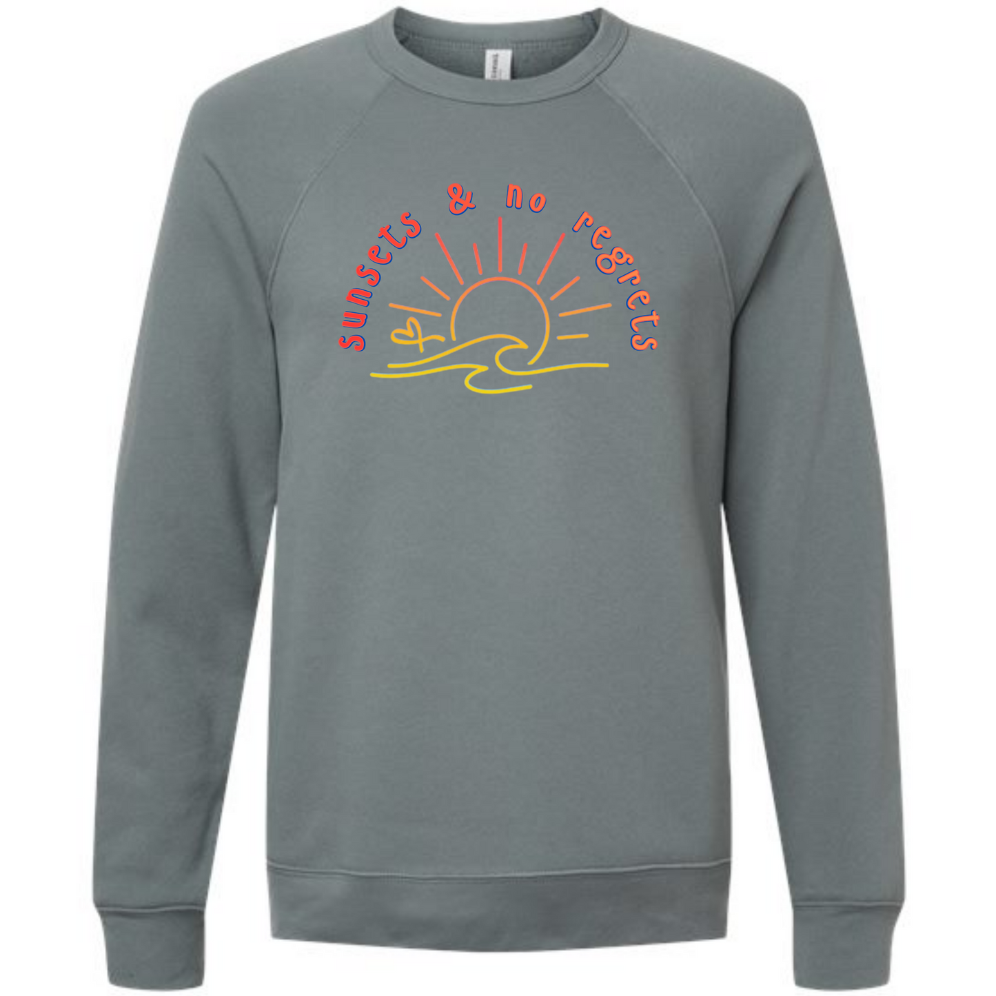Sunsets & No Regrets - Sponge Fleece Raglan Sweatshirt - Blues, Greens, Purple, and Black