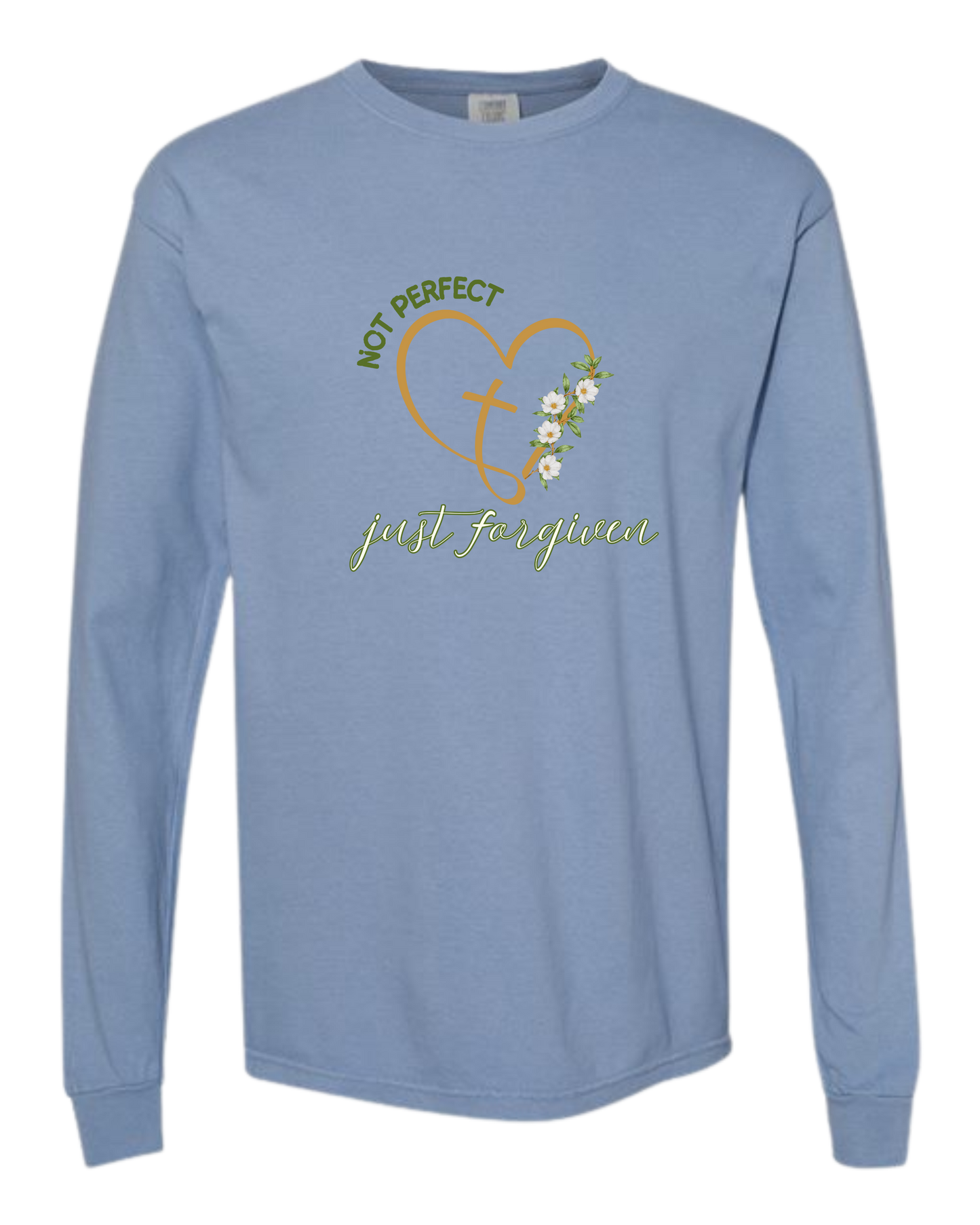 Not Perfect Just Forgiven - Comfort Colors - Heavyweight Long Sleeve Tee - Blues & Greens