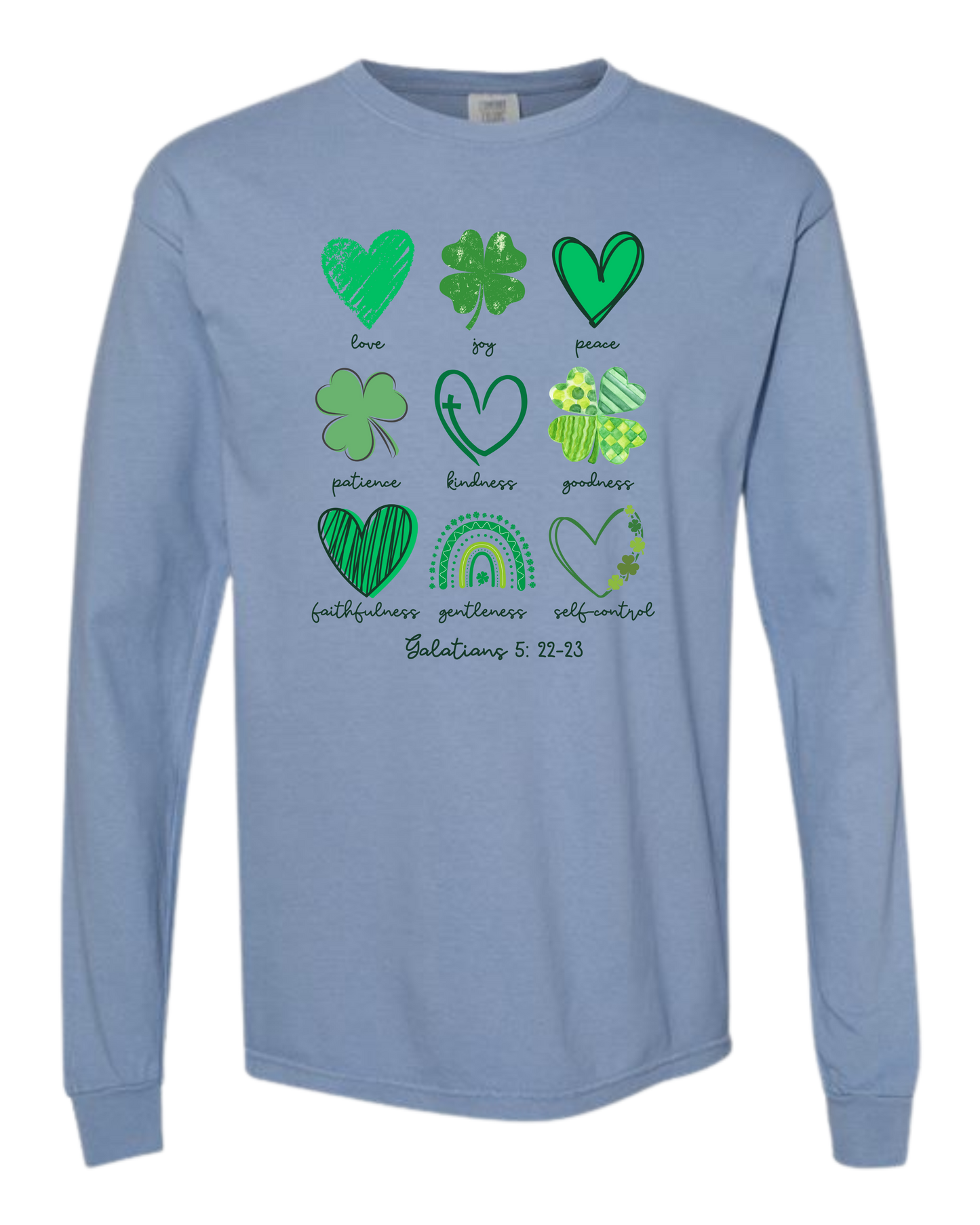 Galatians 5 - St Patrick's Day - Comfort Colors - Heavyweight Long Sleeve Tee - Blues & Greens