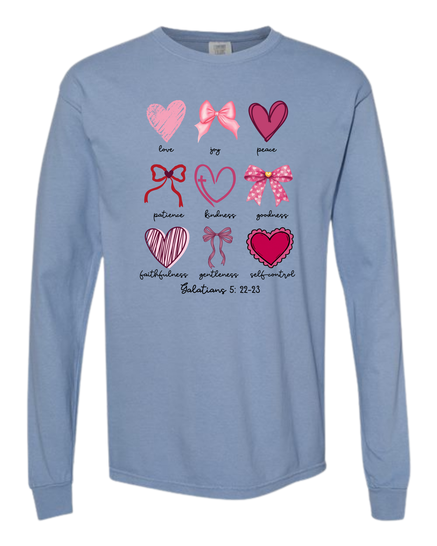 Galatians 5 - Valentines - Comfort Colors - Heavyweight Long Sleeve Tee - Blues & Greens