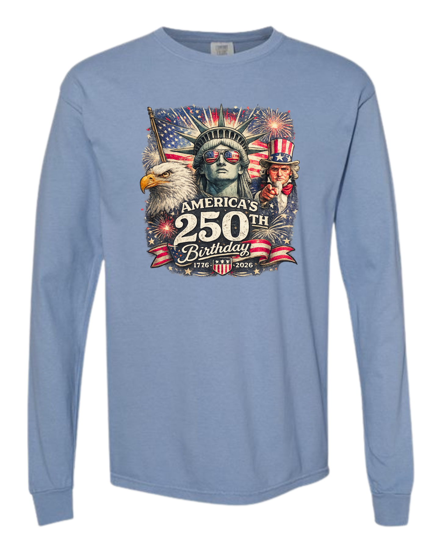 America's 250th Birthday - Comfort Colors - Heavyweight Long Sleeve Tee - Blues & Greens