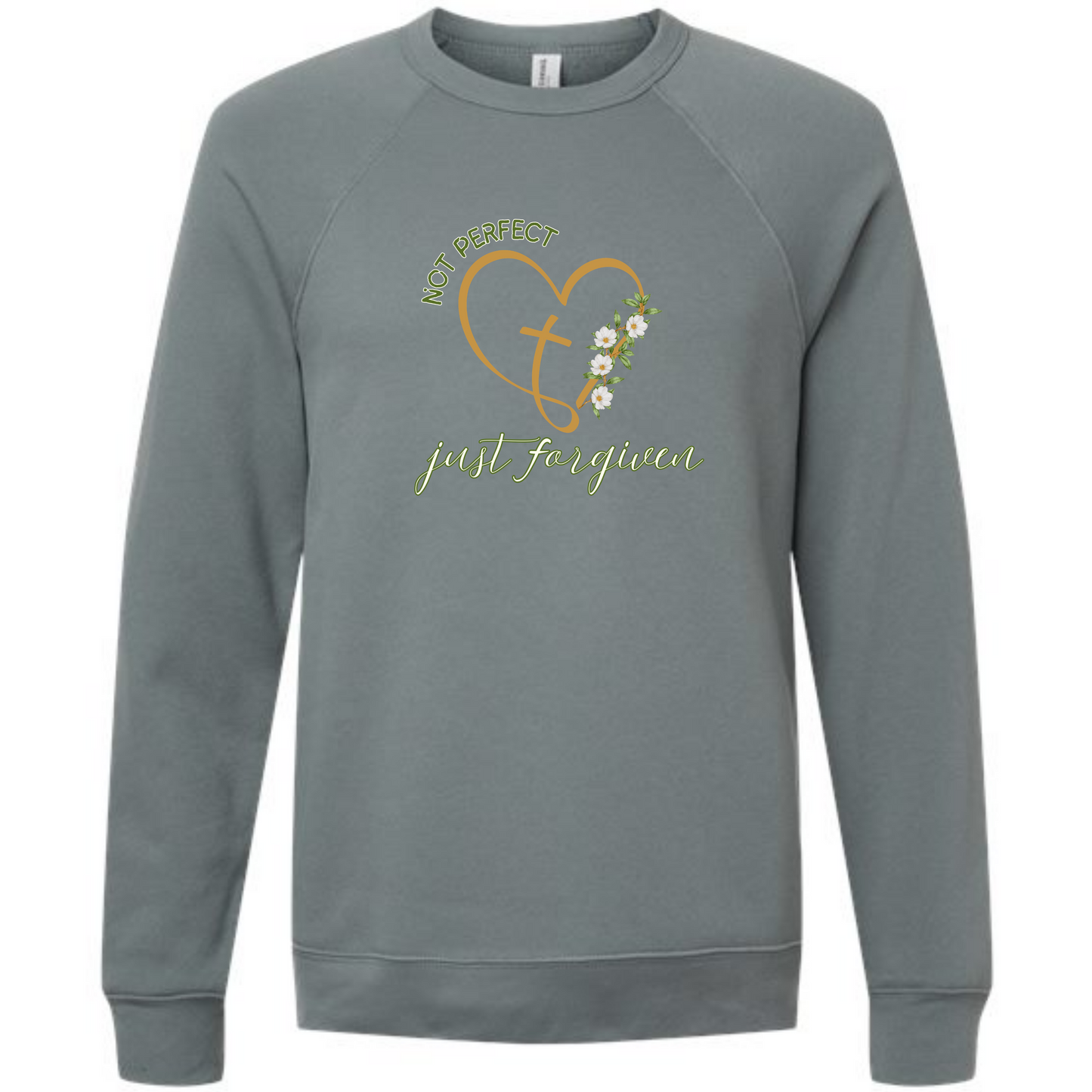 Not Perfect Just Forgiven - Sponge Fleece Raglan Sweatshirt - Blues, Greens, Purple, and Black