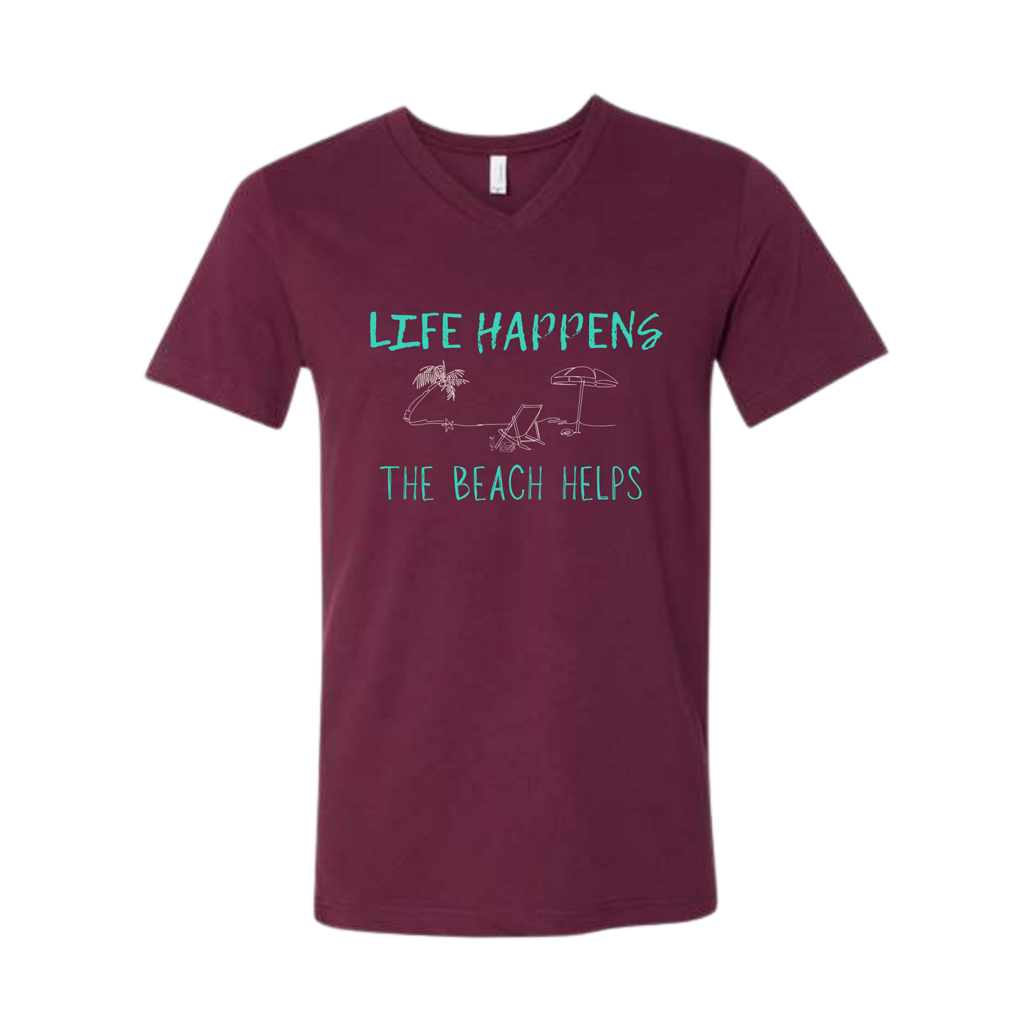 Life Happens The Beach Helps - Bella+Canvas - Unisex V-Neck - Assorted Colors