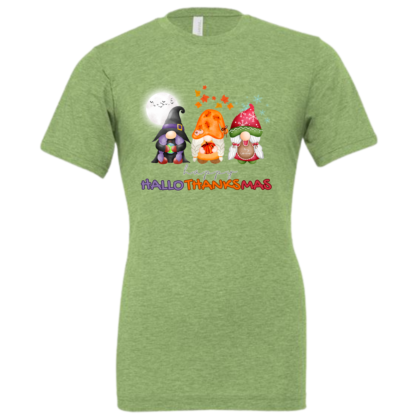 Happy HalloThanksMas Gnomes - Unisex Tee - Browns and Greens