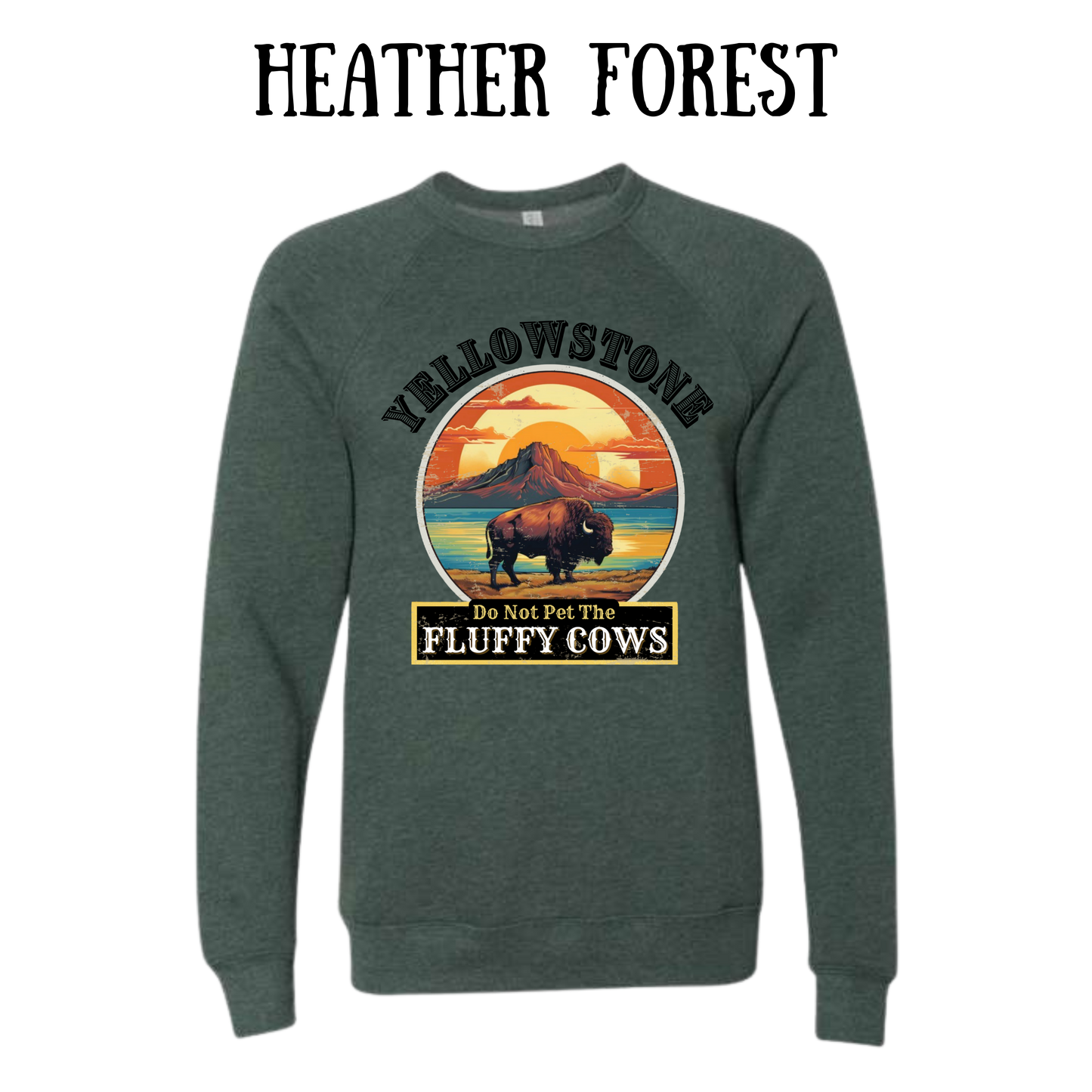 CP - Yellowstone: Fluffy Cows - Sponge Fleece Raglan Sweatshirt - Greens, Neutrals