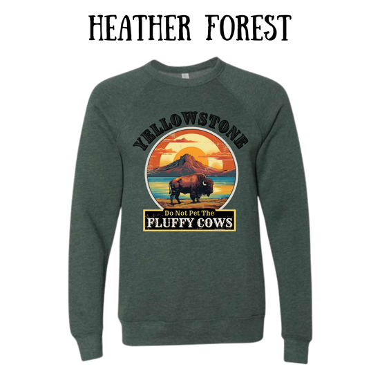 CP - Yellowstone: Fluffy Cows - Sponge Fleece Raglan Sweatshirt - Greens, Neutrals