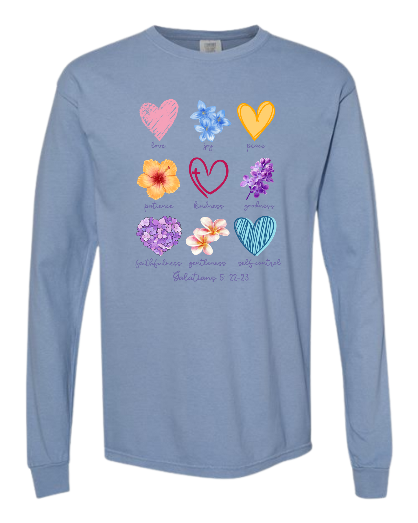 Galatians 5 - Spring - Comfort Colors - Heavyweight Long Sleeve Tee - Blues & Greens