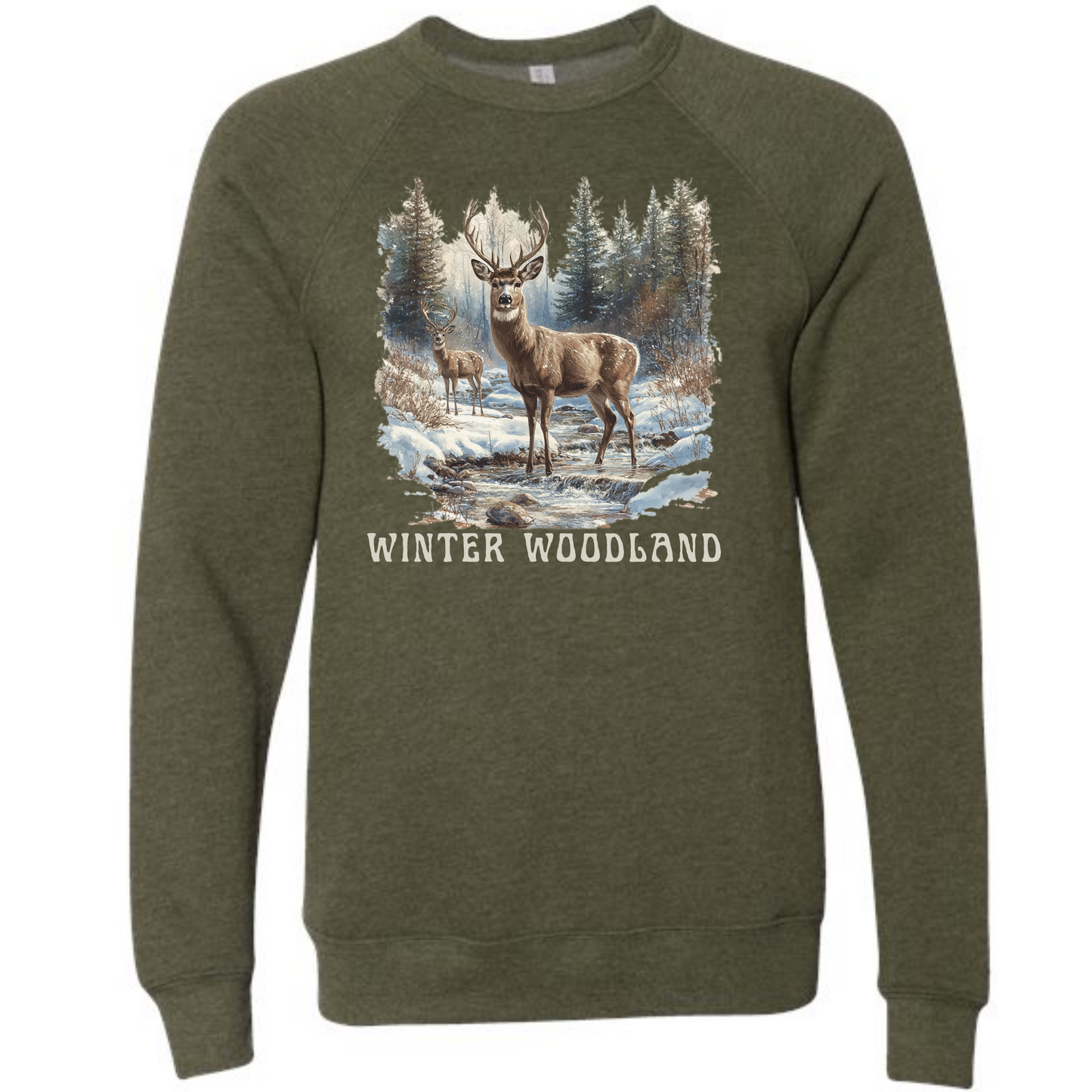 Winter Woodland - Sponge Fleece Raglan Sweatshirt - Greens, Neutrals