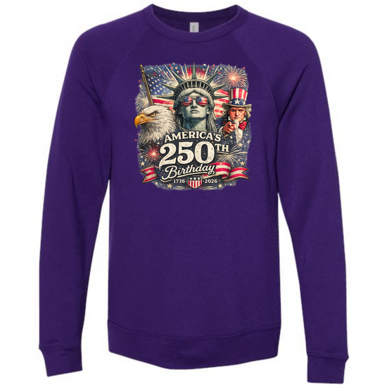 America's 250th Birthday - Sponge Fleece Raglan Sweatshirt - Blues, Greens, Purple, and Black