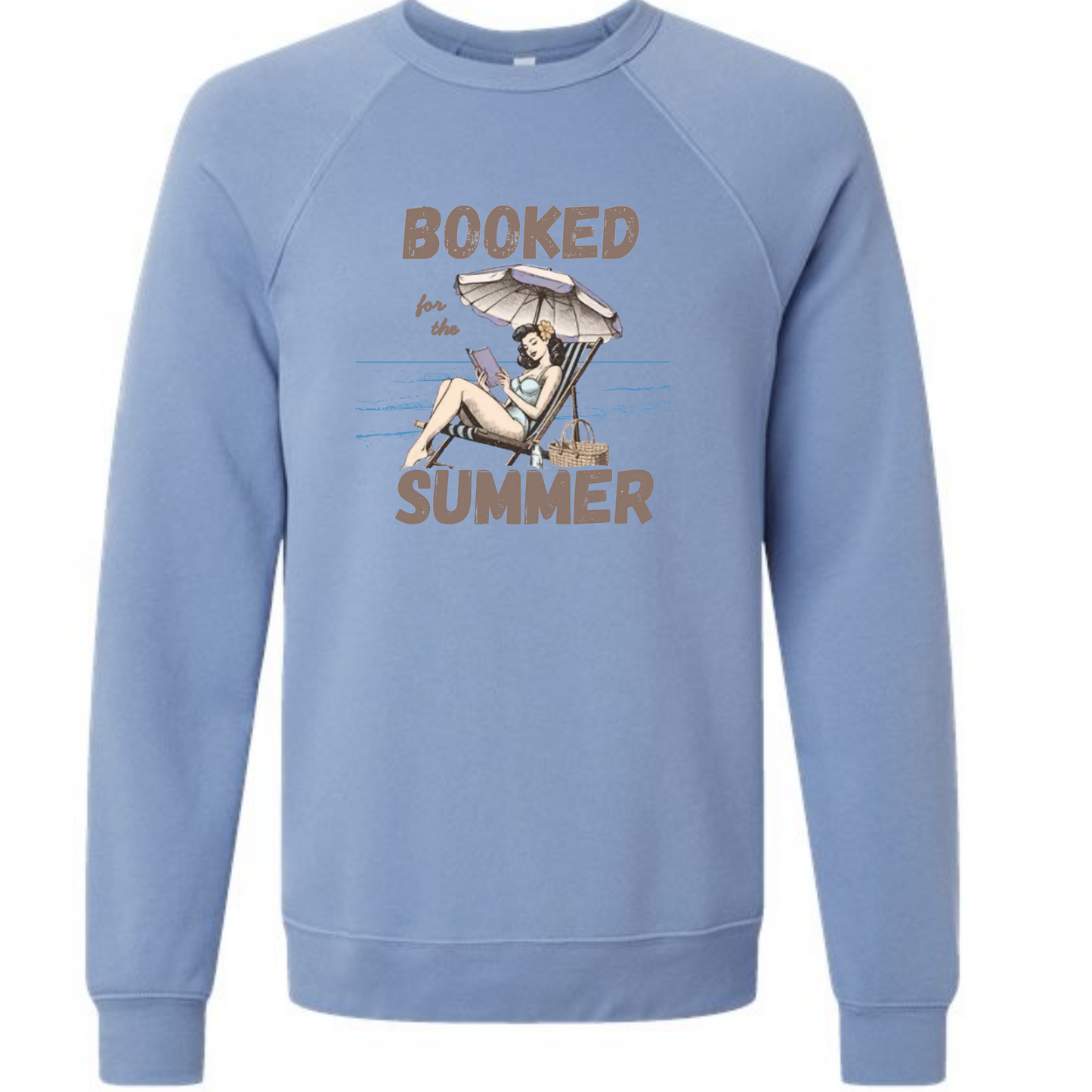 Booked for the Summer - Sponge Fleece Raglan Sweatshirt - Blues, Greens, Purple, and Black