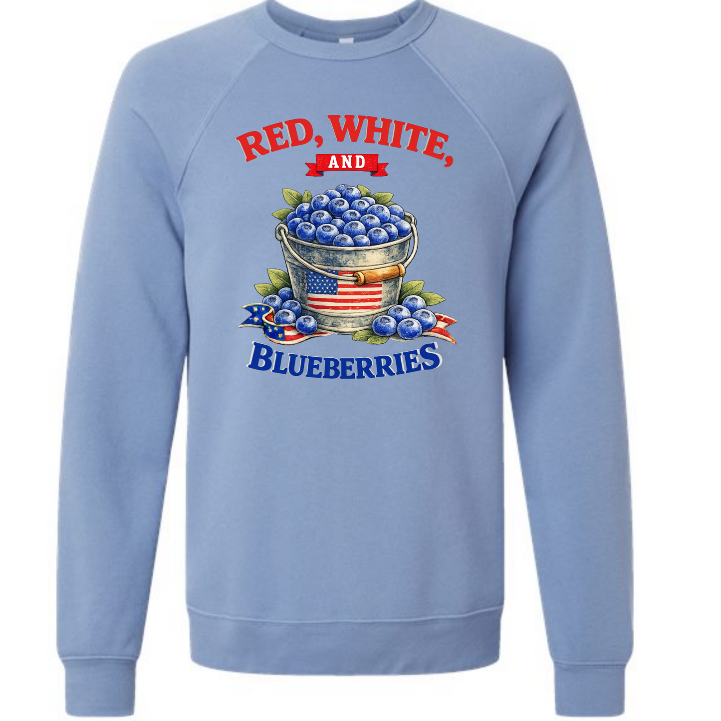 Red, White, And Blueberries - Sponge Fleece Raglan Sweatshirt - Blues, Greens, Purple, and Black