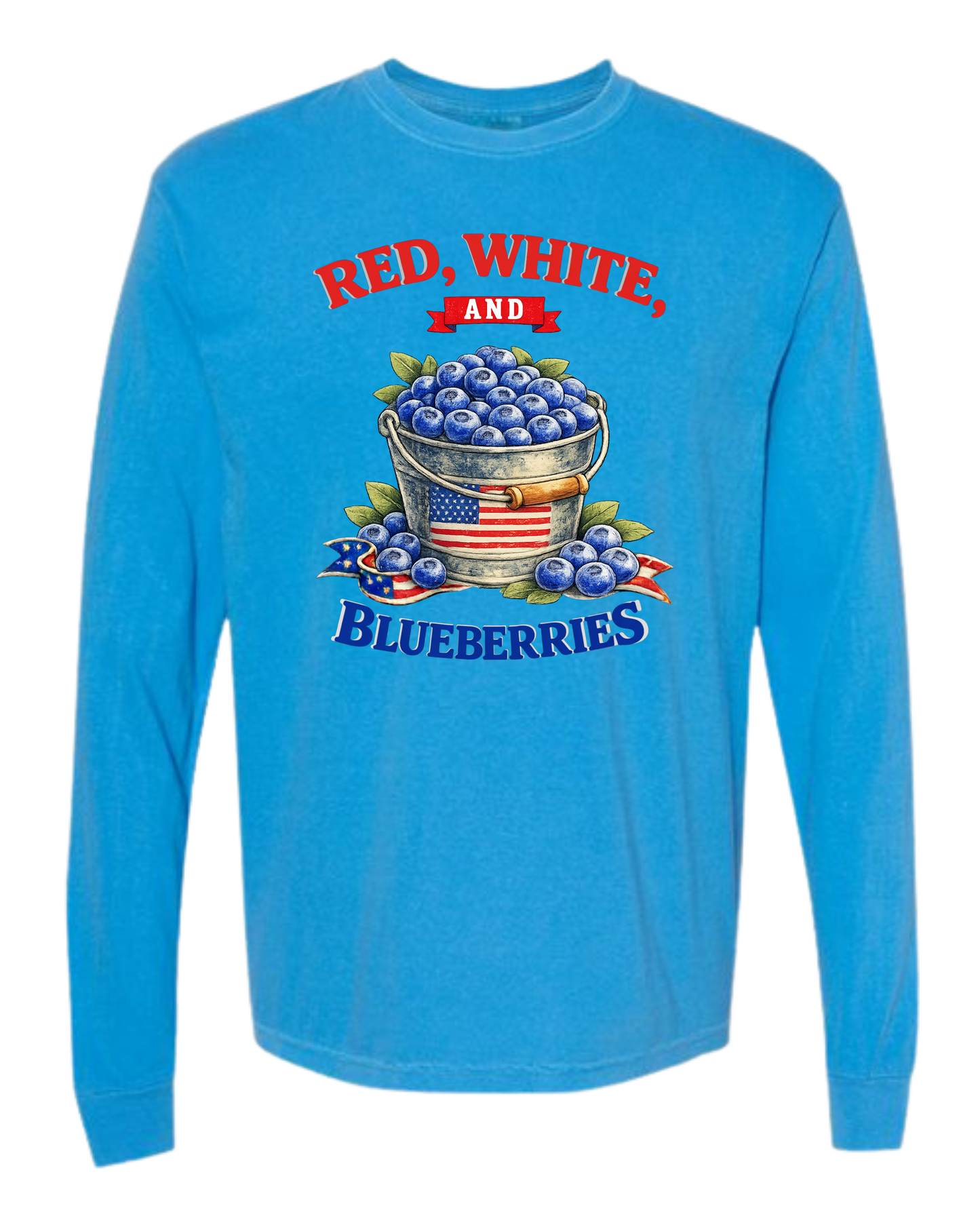 Red, White, And Blueberries - Comfort Colors - Heavyweight Long Sleeve Tee - Blues & Greens
