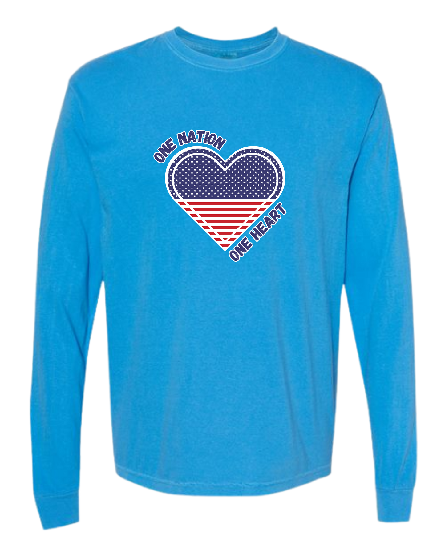 One Nation One Heart - Comfort Colors - Heavyweight Long Sleeve Tee - Blues & Greens