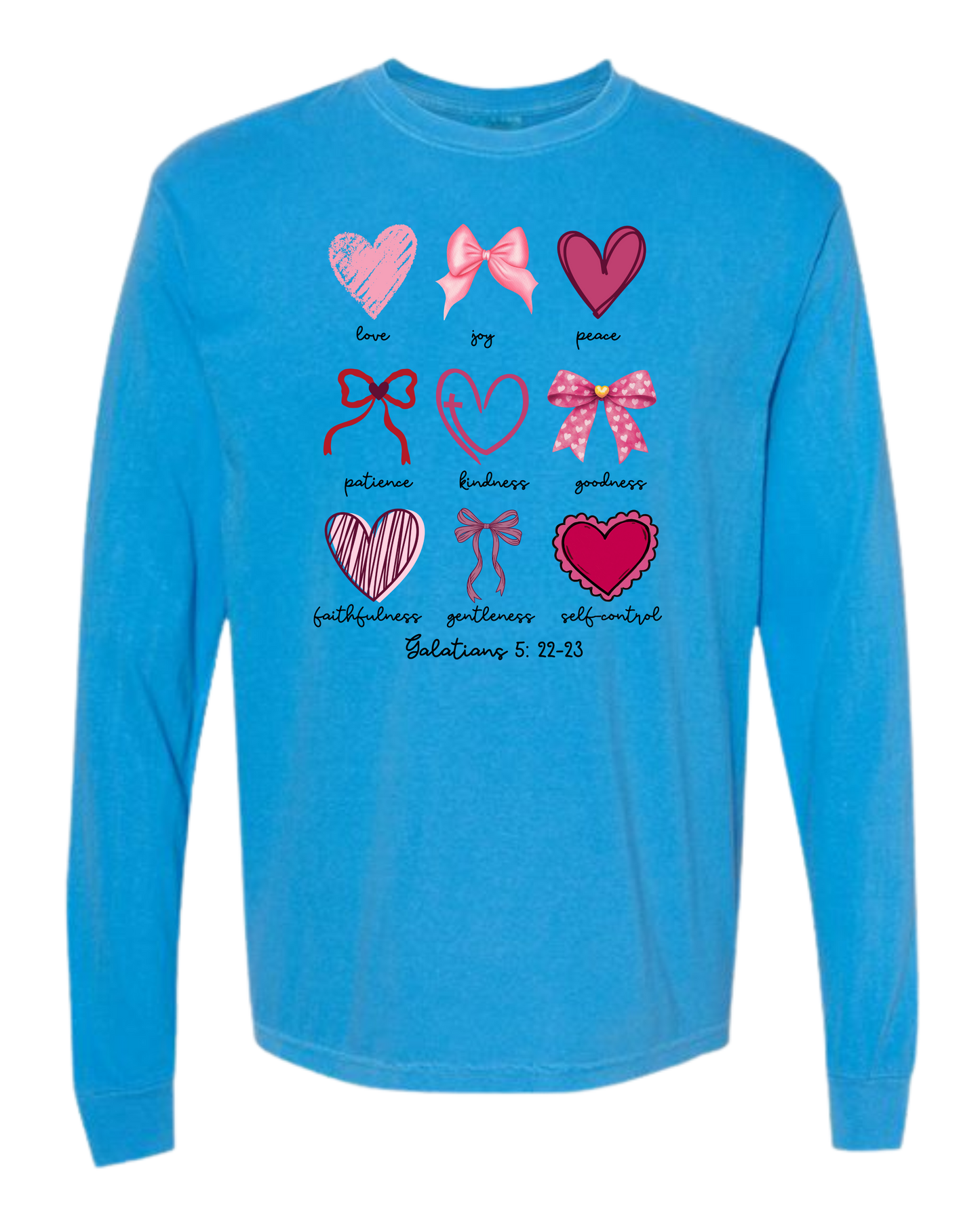 Galatians 5 - Valentines - Comfort Colors - Heavyweight Long Sleeve Tee - Blues & Greens